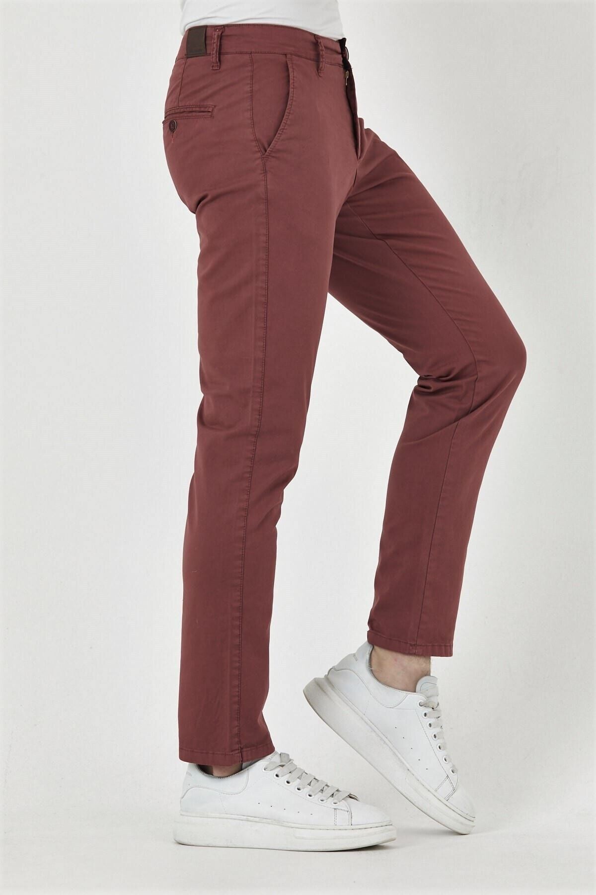 Gül Kurusu Gabardin Chıno Yan Cepli Keten Regular Fit Pantolon