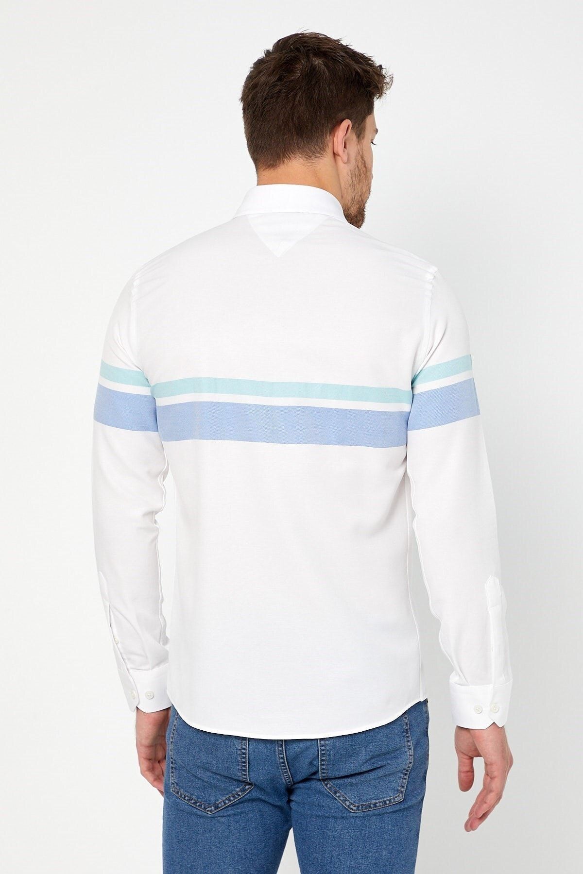 Mavi Panolo Beyaz Slim Fit Uzun Kol Gömlek