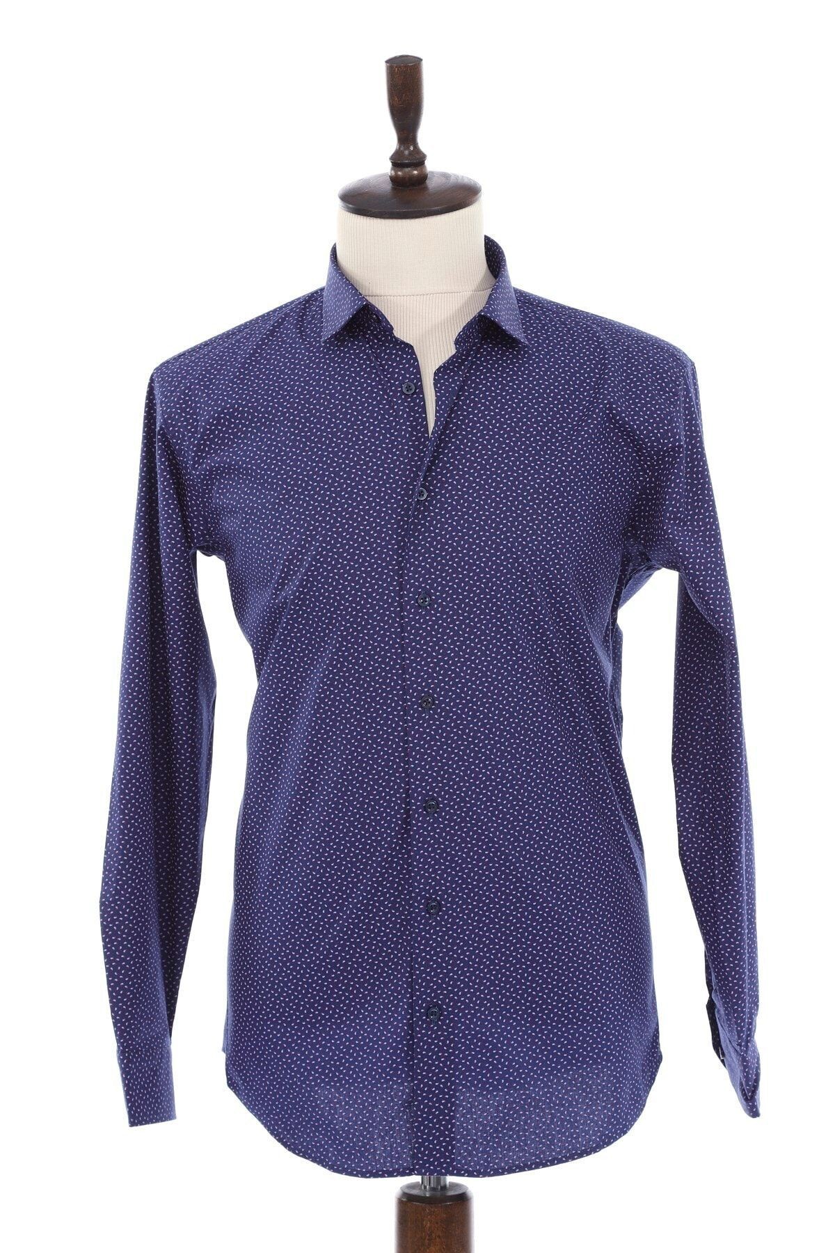 Baskılı Lacivert Slim Fit Gömlek