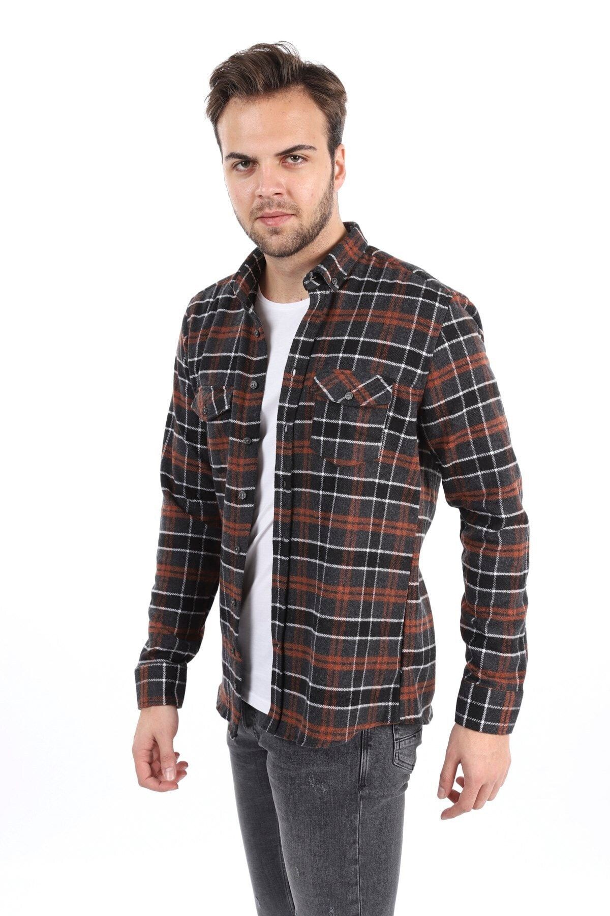 Kahverengi Slim Fit Oduncu Gömlek