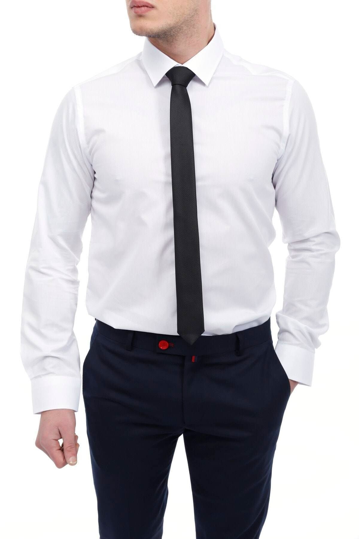 Beyaz Extra Slim Fit Uzun Kol Erkek Gömlek