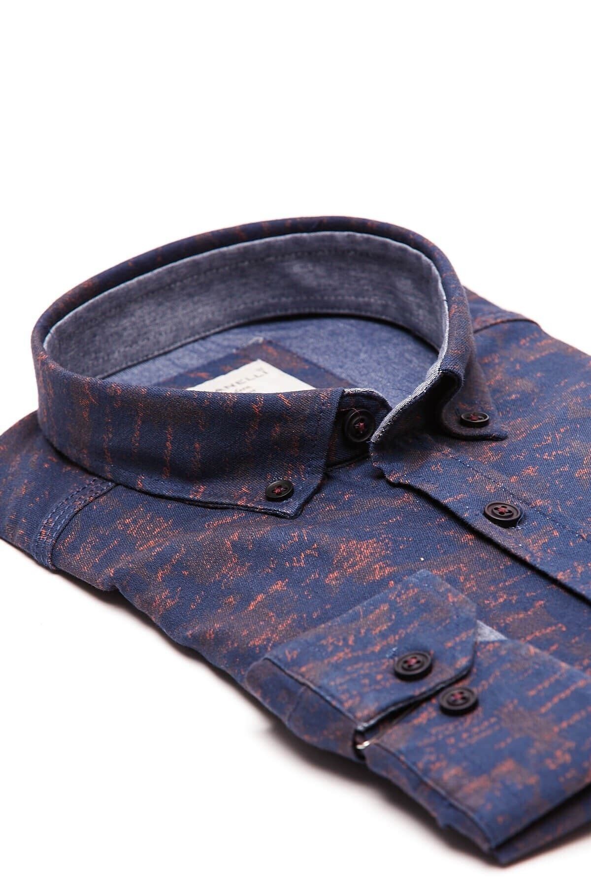 Baskılı Beyaz Slim Fit Uzun Kol Gömlek