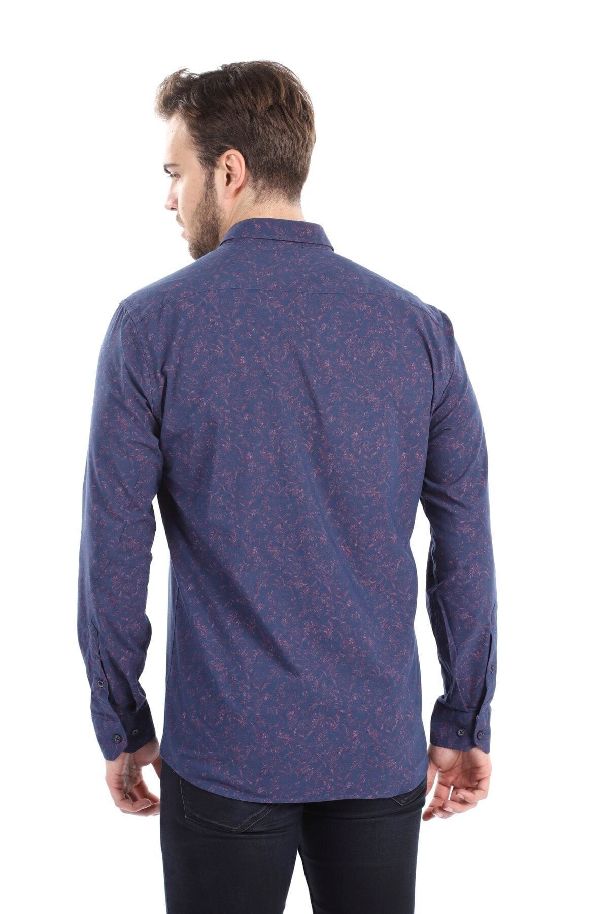 Baskılı Bordo Slim Fit Gömlek