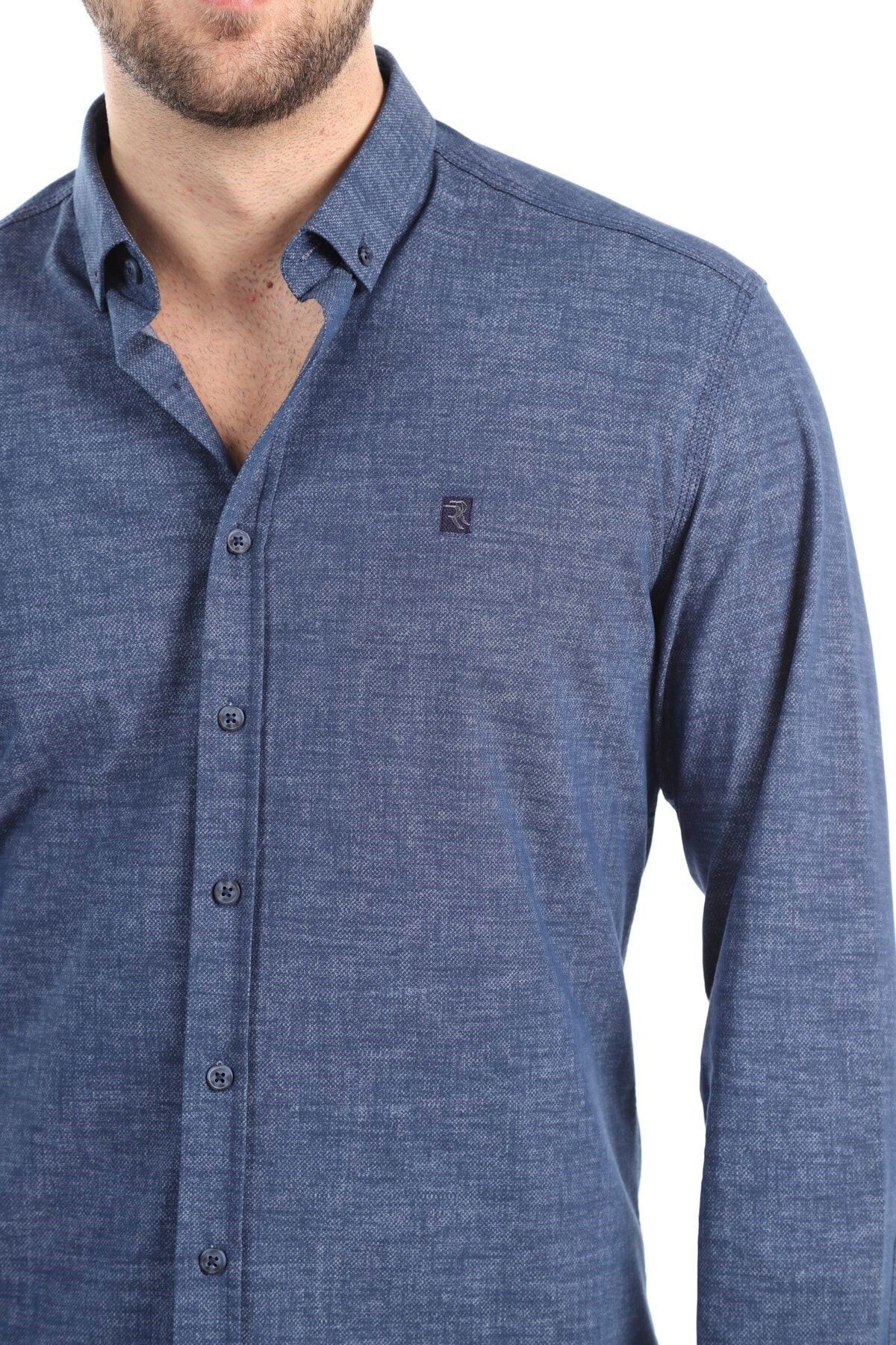 Baskılı Lacivert Slim Fit Gömlek