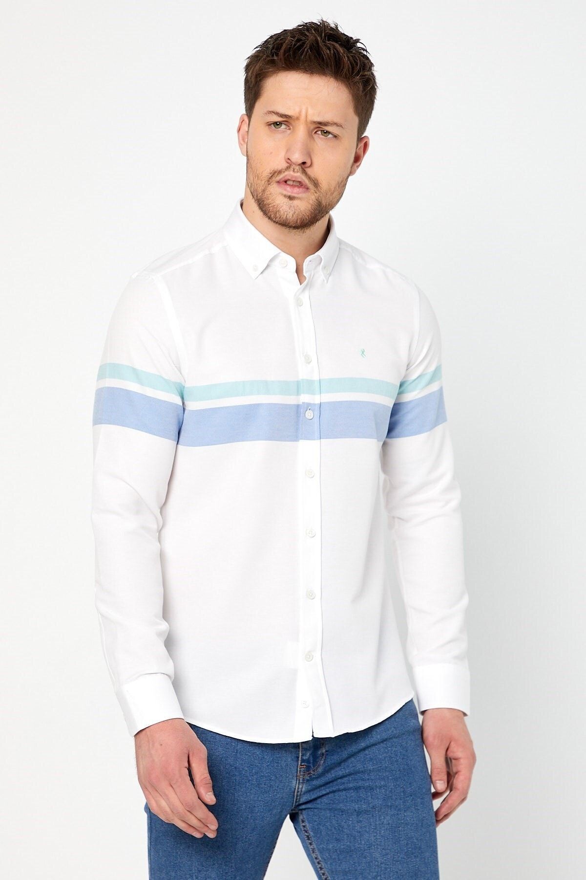 Mavi Panolo Beyaz Slim Fit Uzun Kol Gömlek
