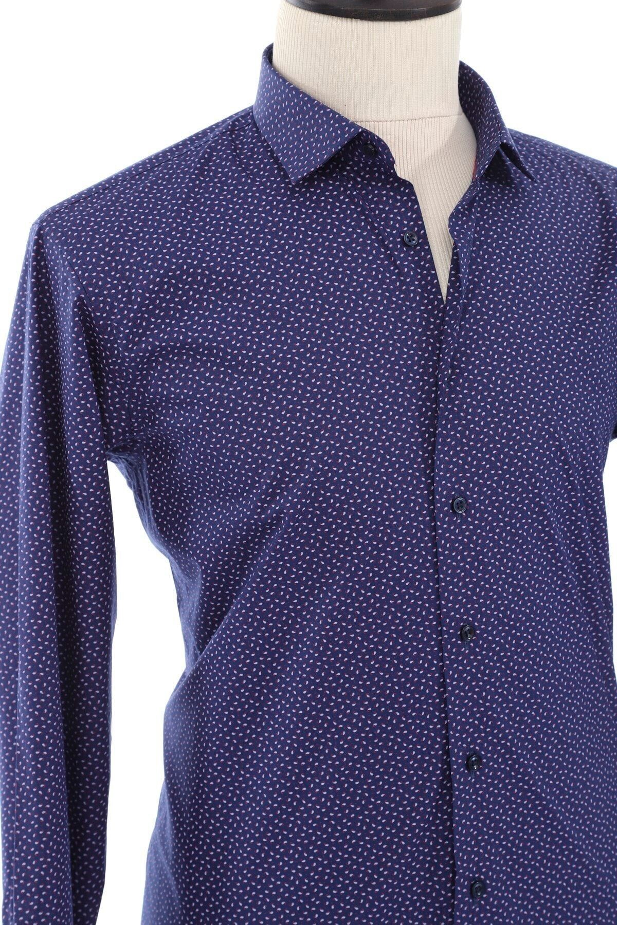 Baskılı Lacivert Slim Fit Gömlek