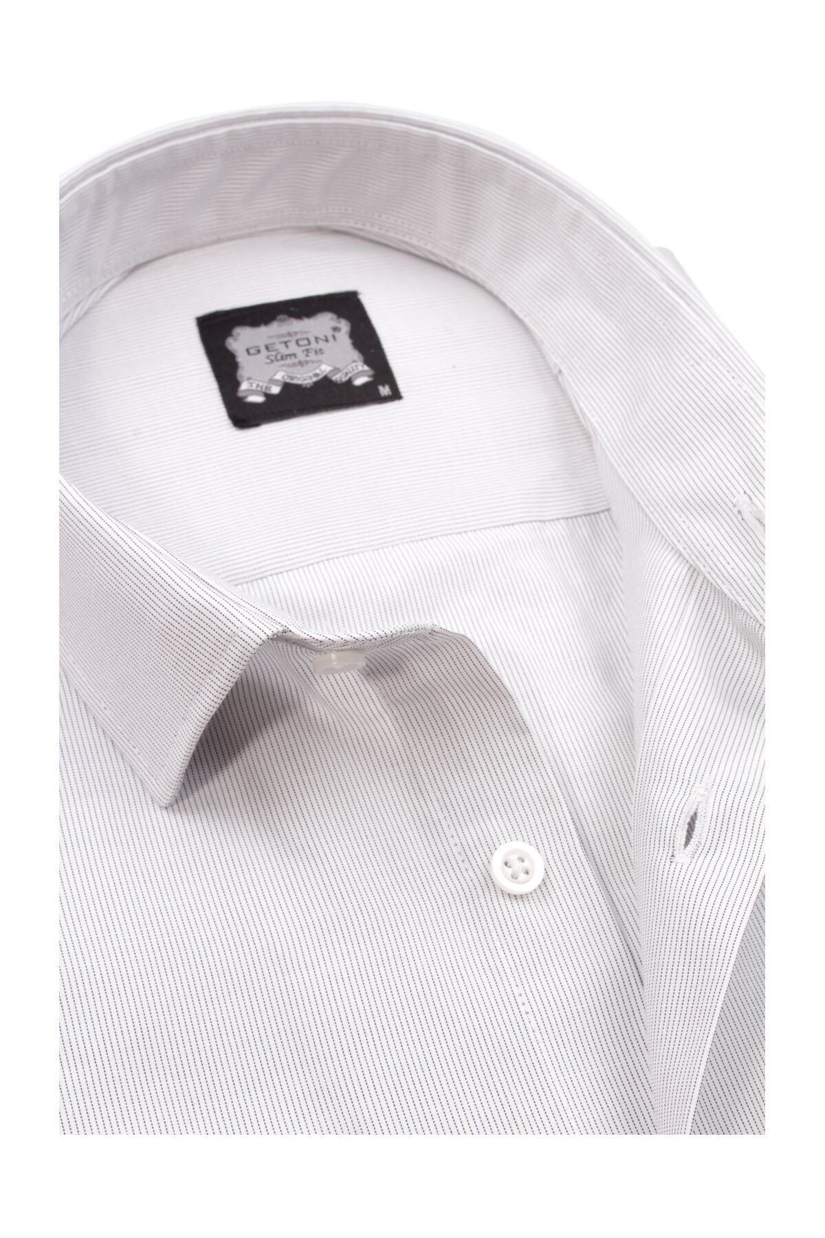 Erkek  Beyaz Slim Fit Armürlü Gömlek
