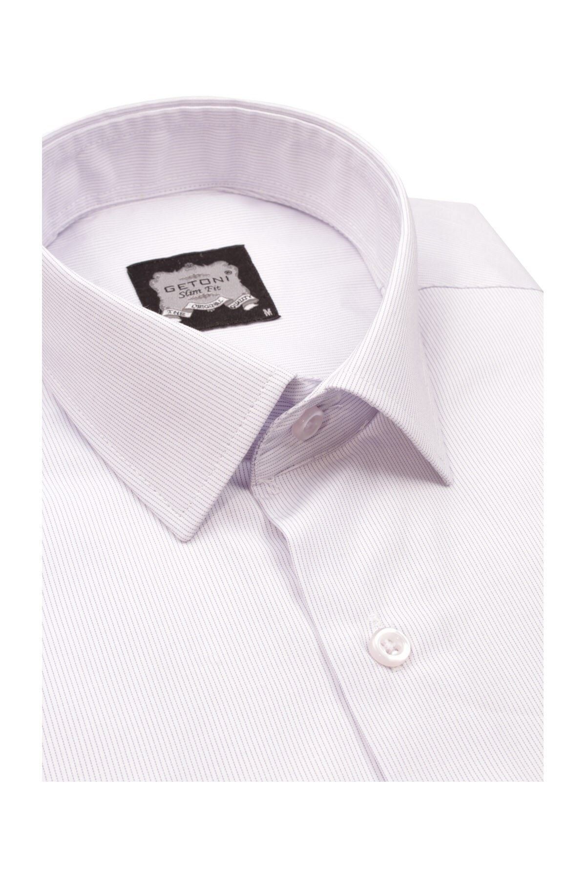 Erkek Pudra Slim Fit Armürlü Gömlek