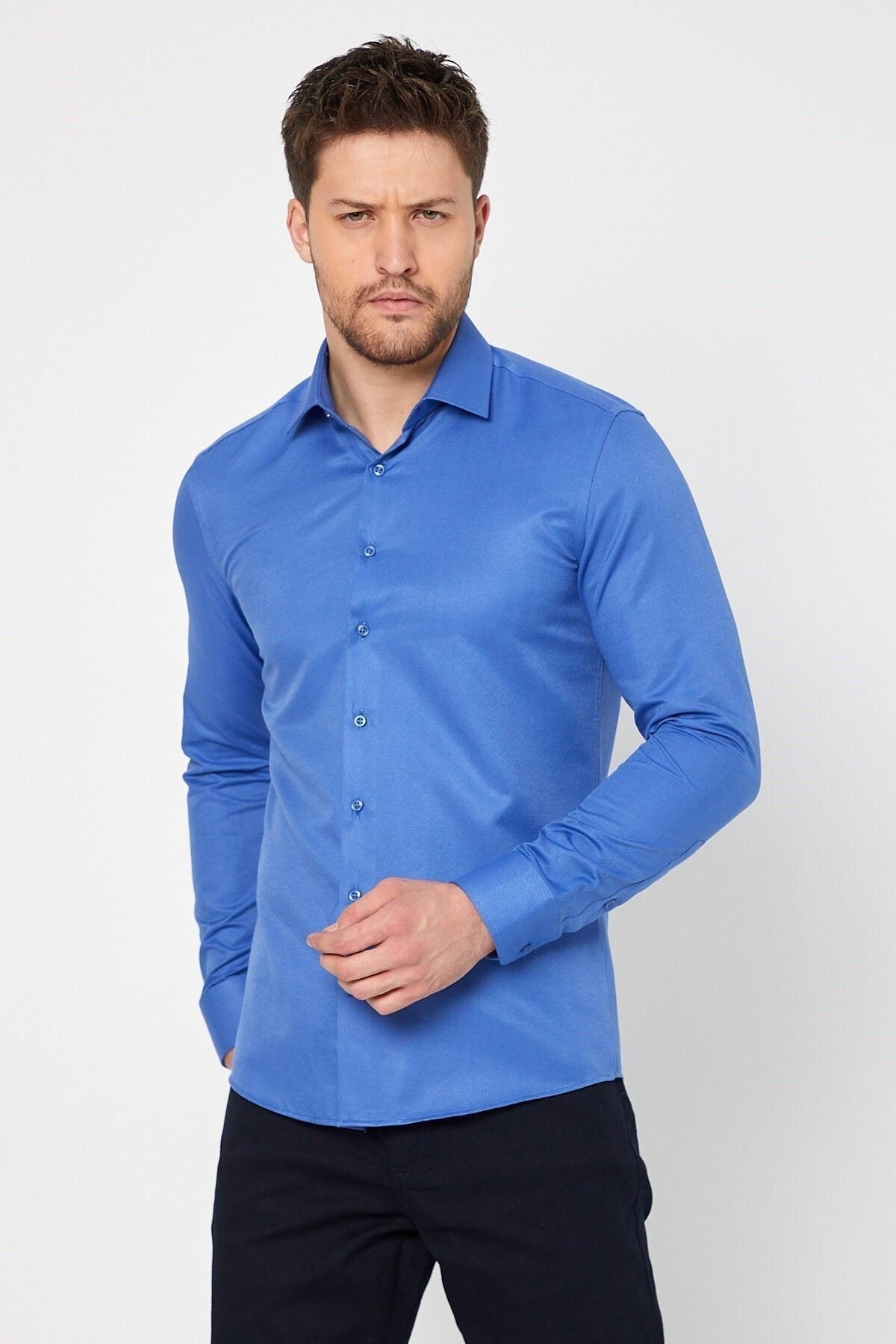 Mavi Slim Fit Uzun Kol Gömlek