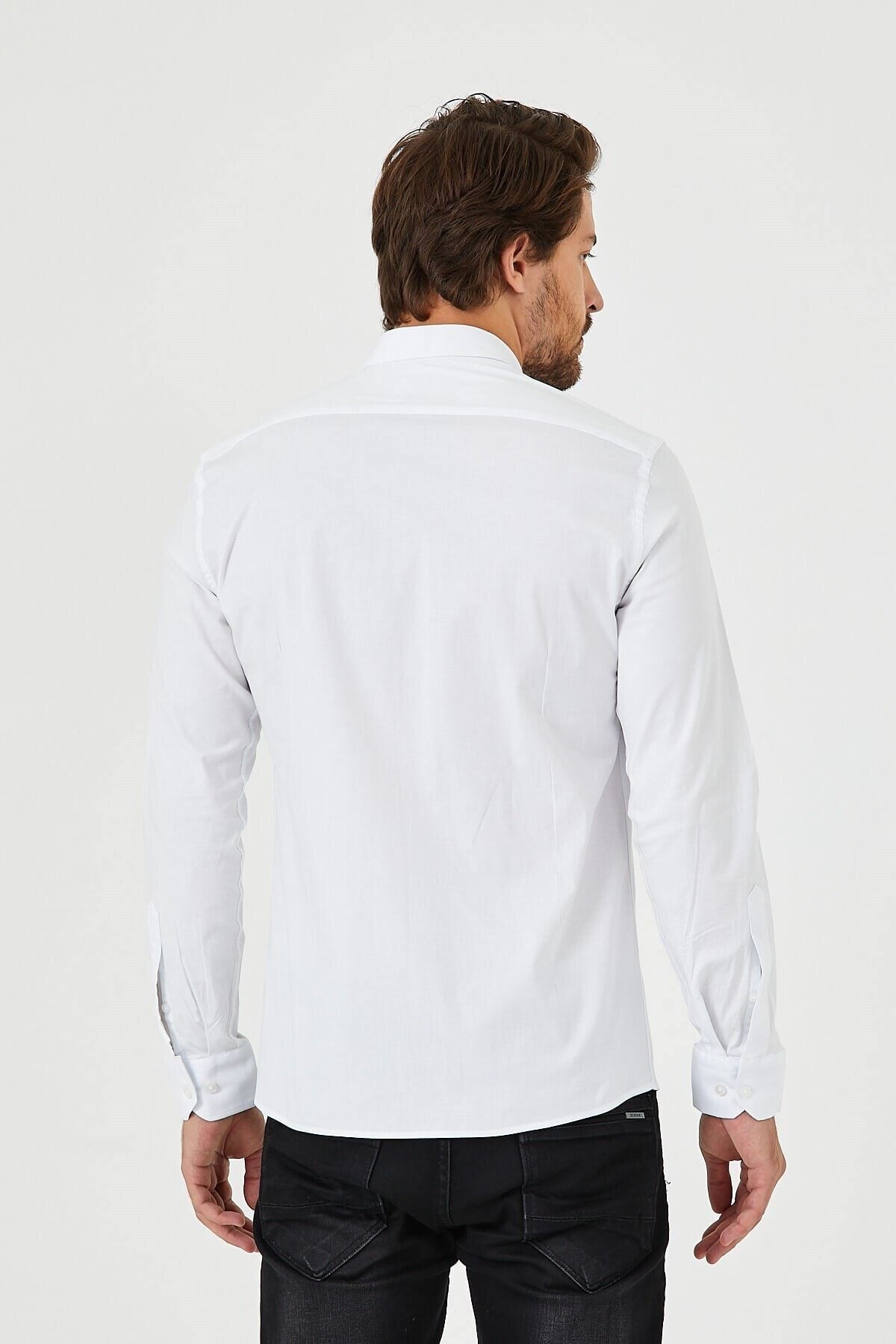 Beyaz Slim Fit Uzun Kol Gömlek