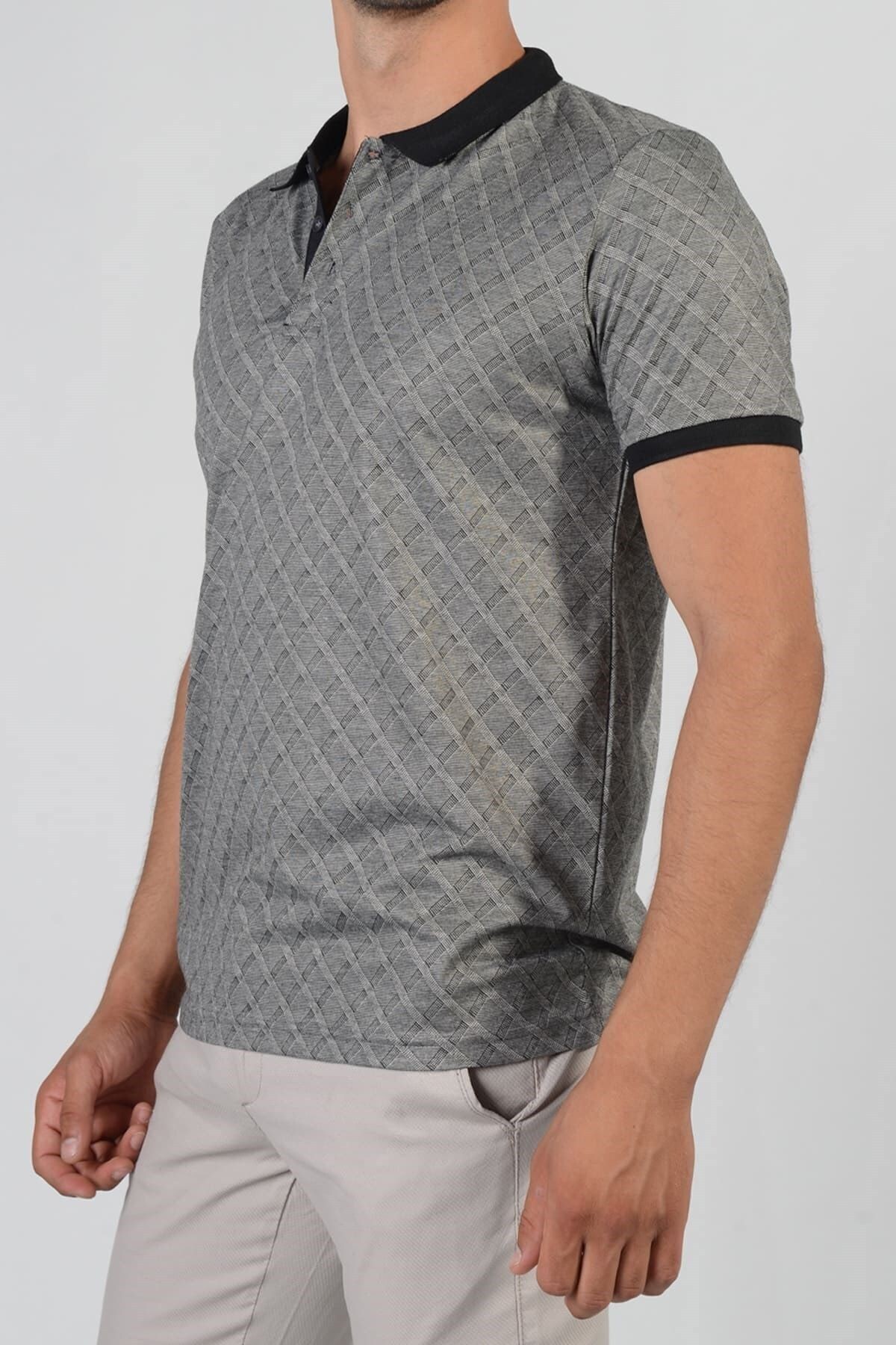 Erkek Gri Jakarlı Viscon T-Shirt