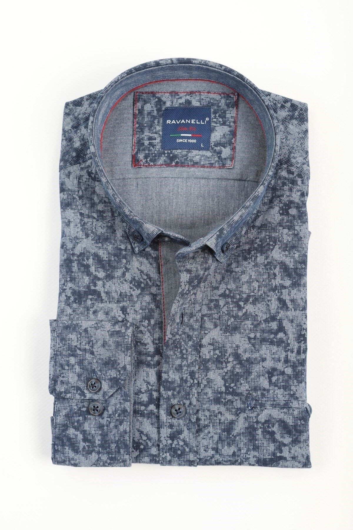 Baskılı Gri Slim Fit Gömlek