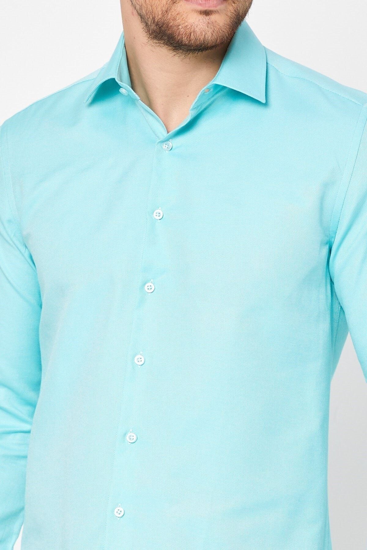 Turkuaz Slim Fit Uzun Kol Gömlek