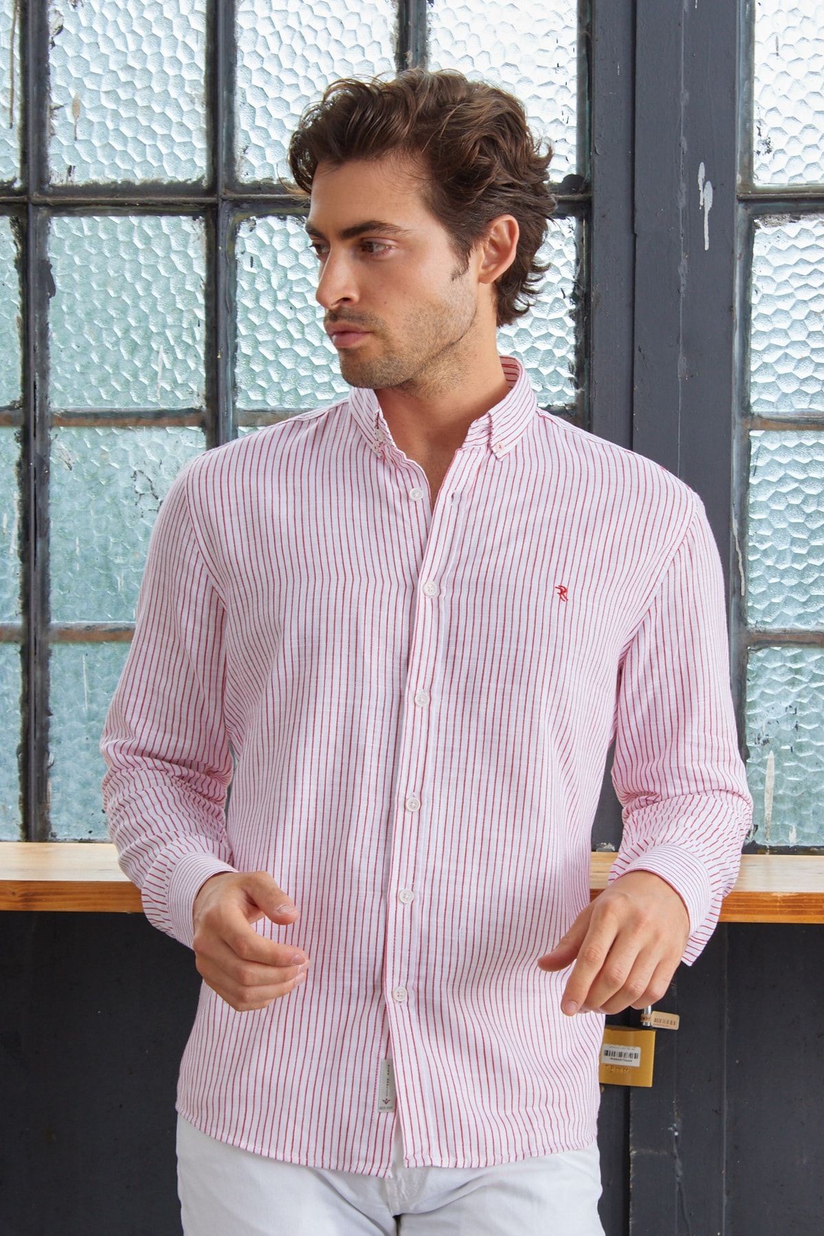 Çizgili Desen Modern Slim Fit Pamuk Gömlek