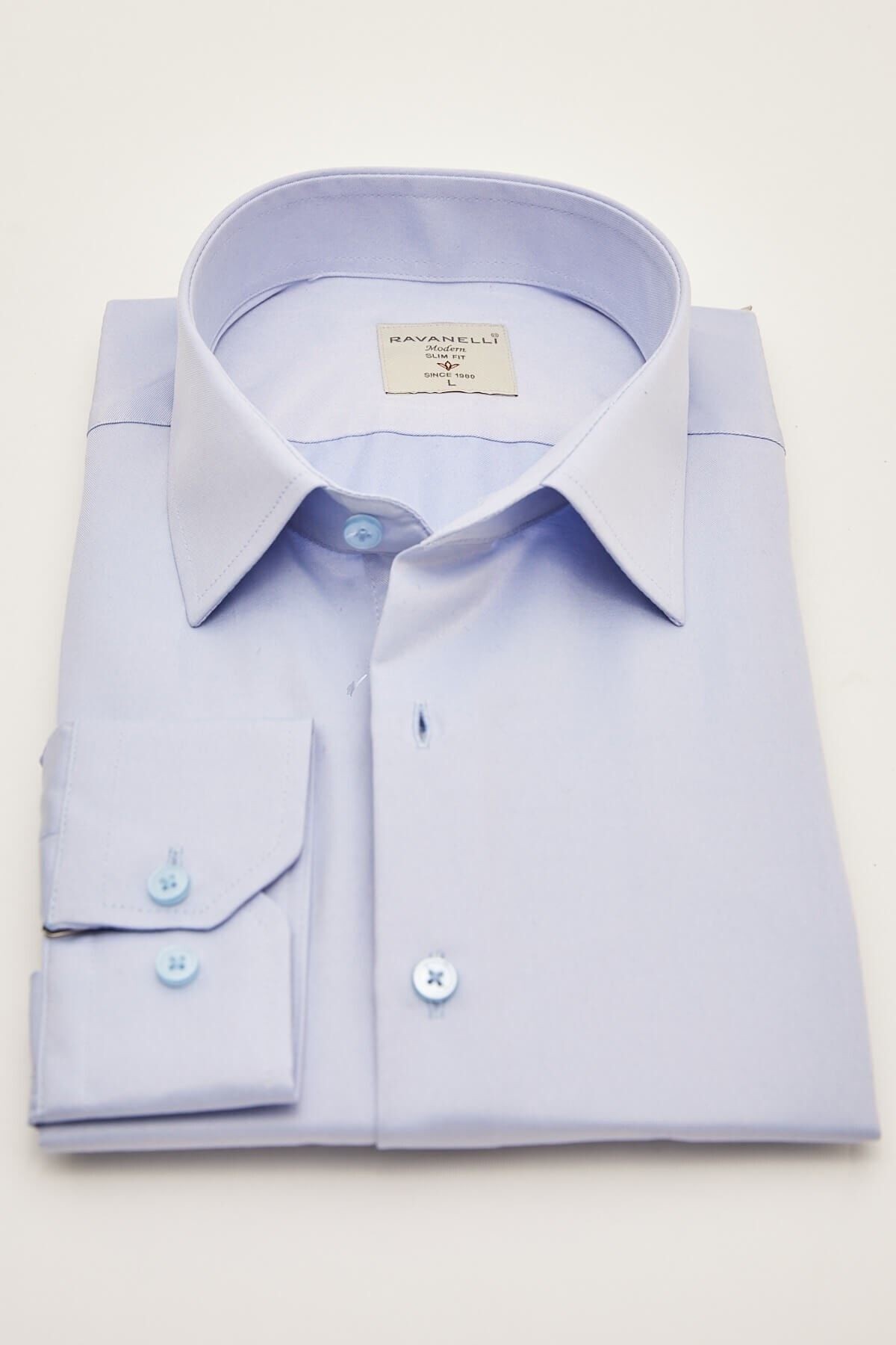 Mavi Saten Slim Fit Uzun Kol Gömlek