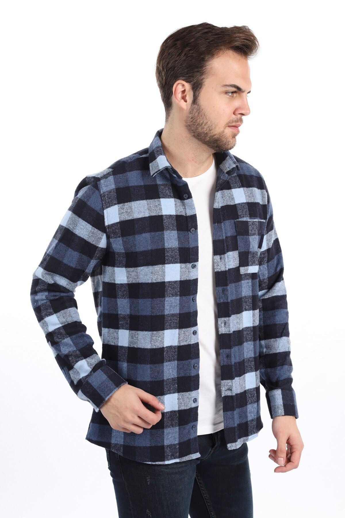 Mavi Slim Fit Oduncu Gömlek
