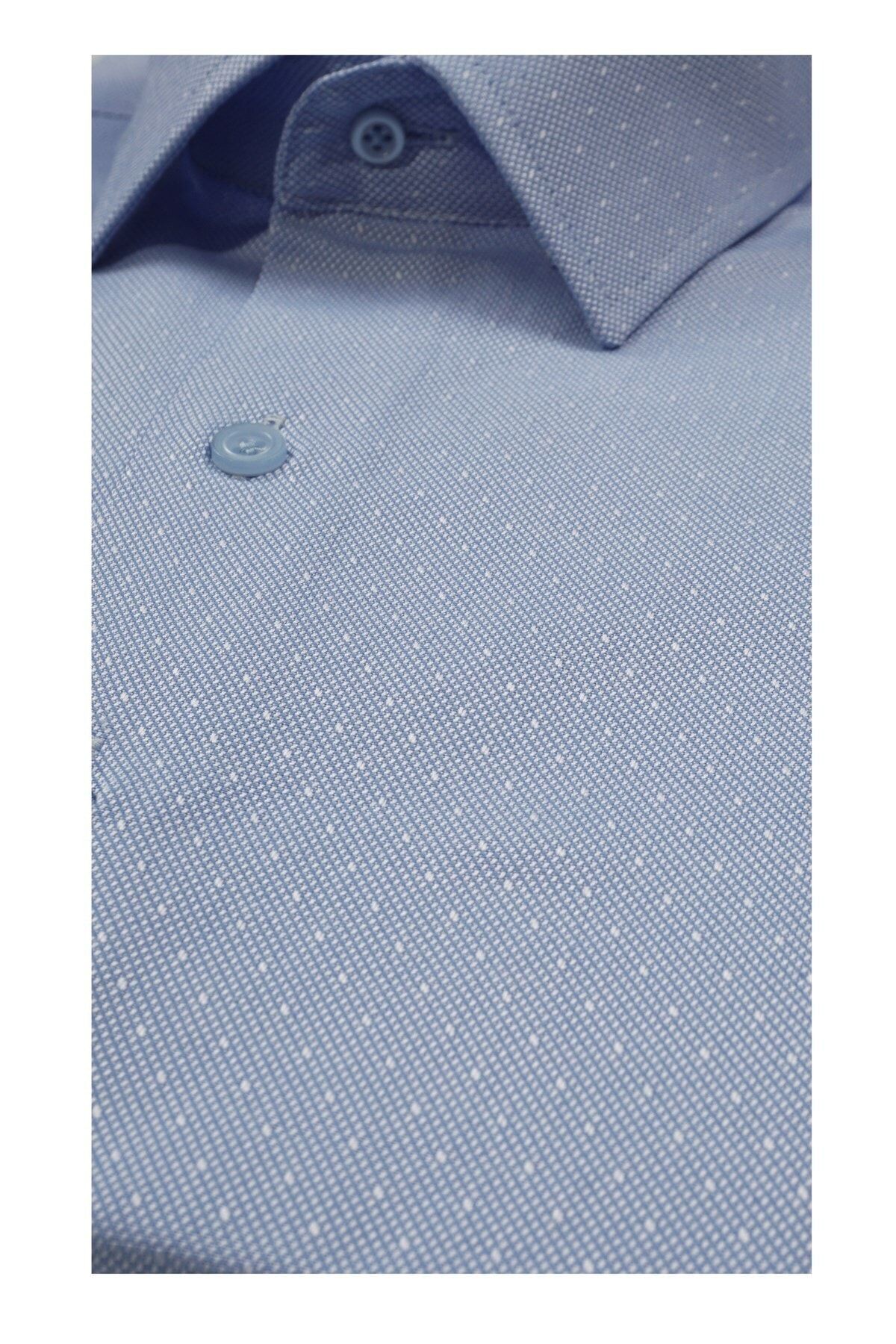Erkek Mavi Slim Fit Armürlü Gömlek