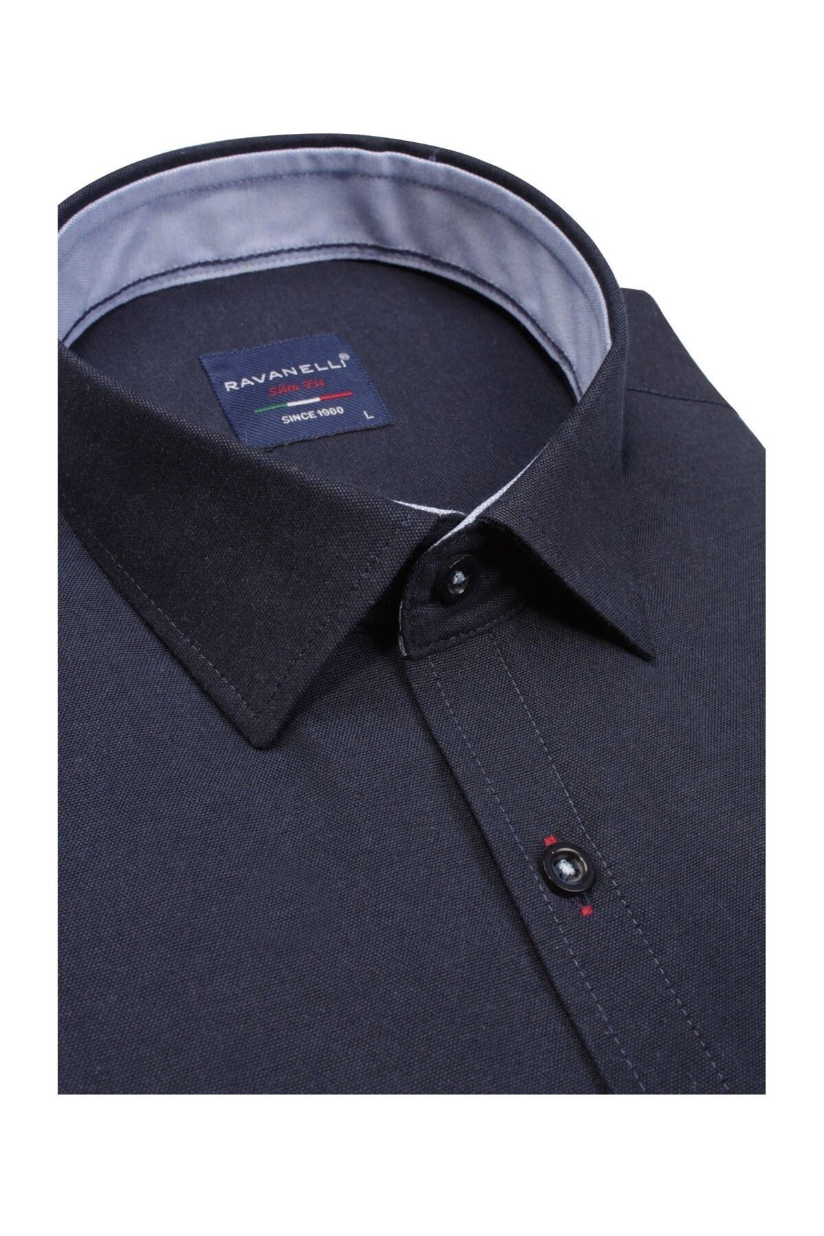 Erkek Lacivert Slim Fit Şambre Uzun Kol Gömlek