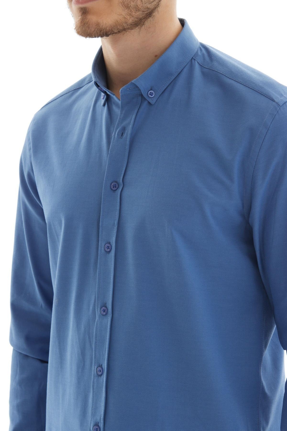 Vessmen Bordo Dar Kesim Slim Fit Yaka Düğmeli Uzun Kol Erkek Gömlek