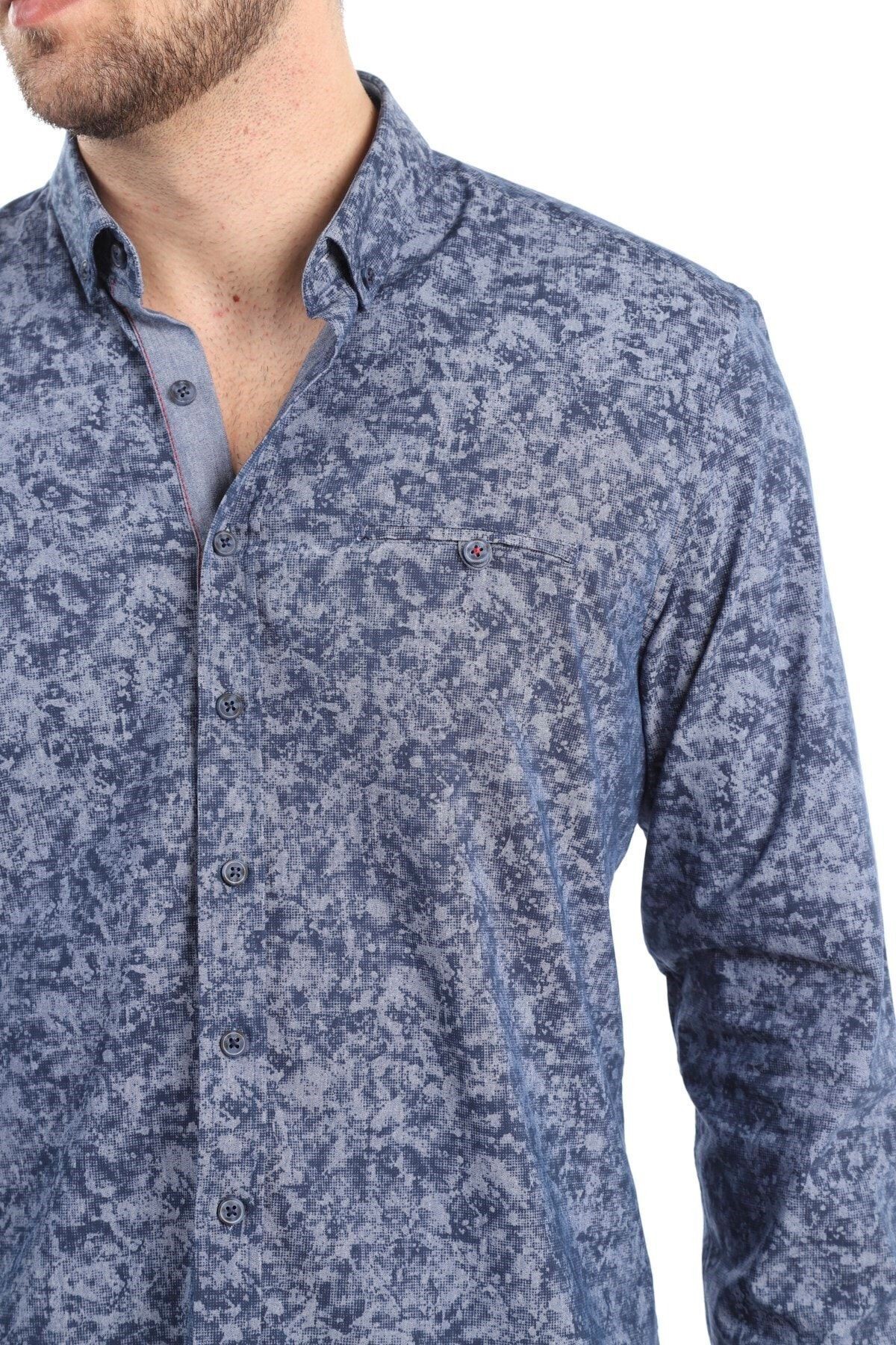 Baskılı Gri Slim Fit Gömlek