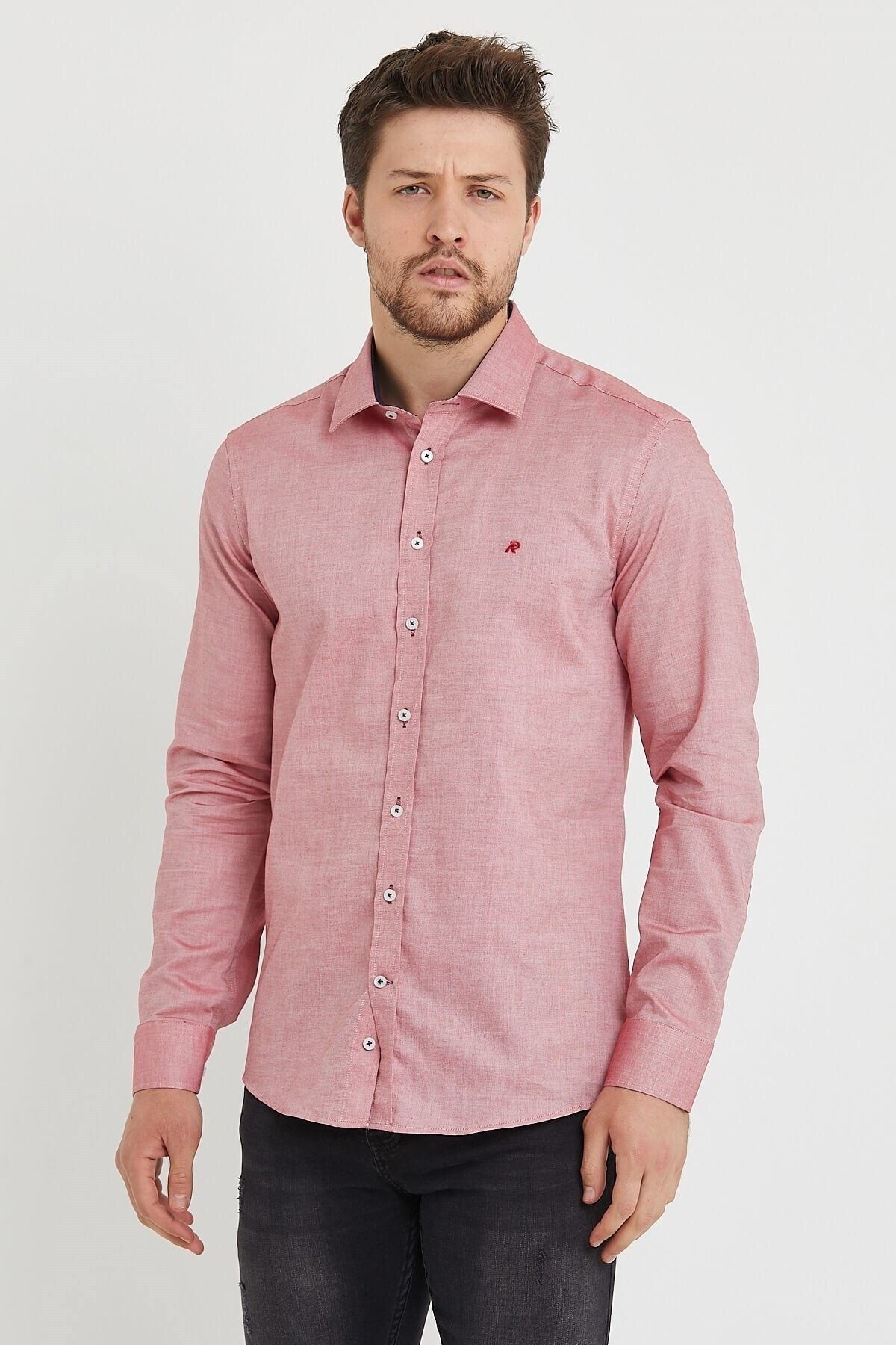 Kiremit Pamuklu Slim Fit Uzun Kol Gömlek