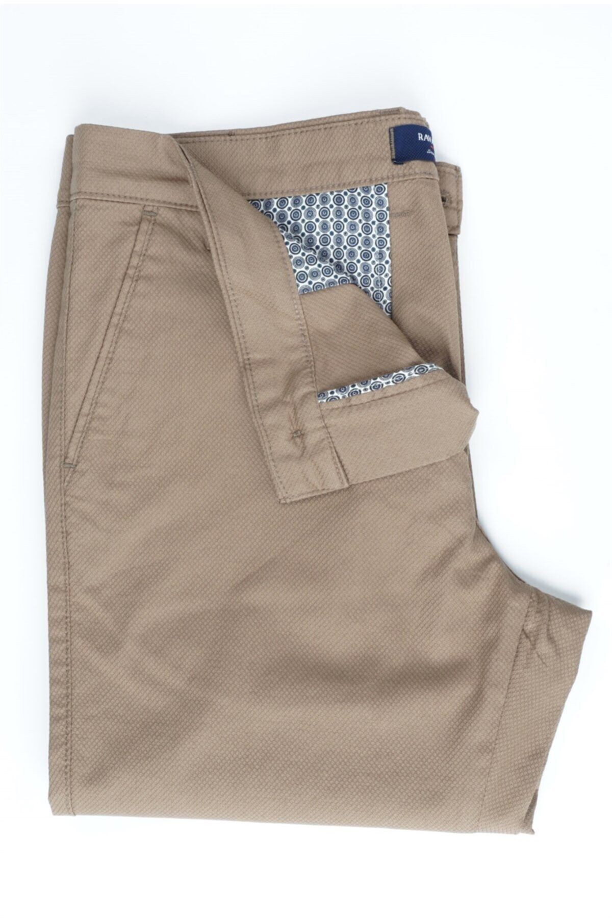 Erkek Bej Regular Fit Armürlü Pantolon