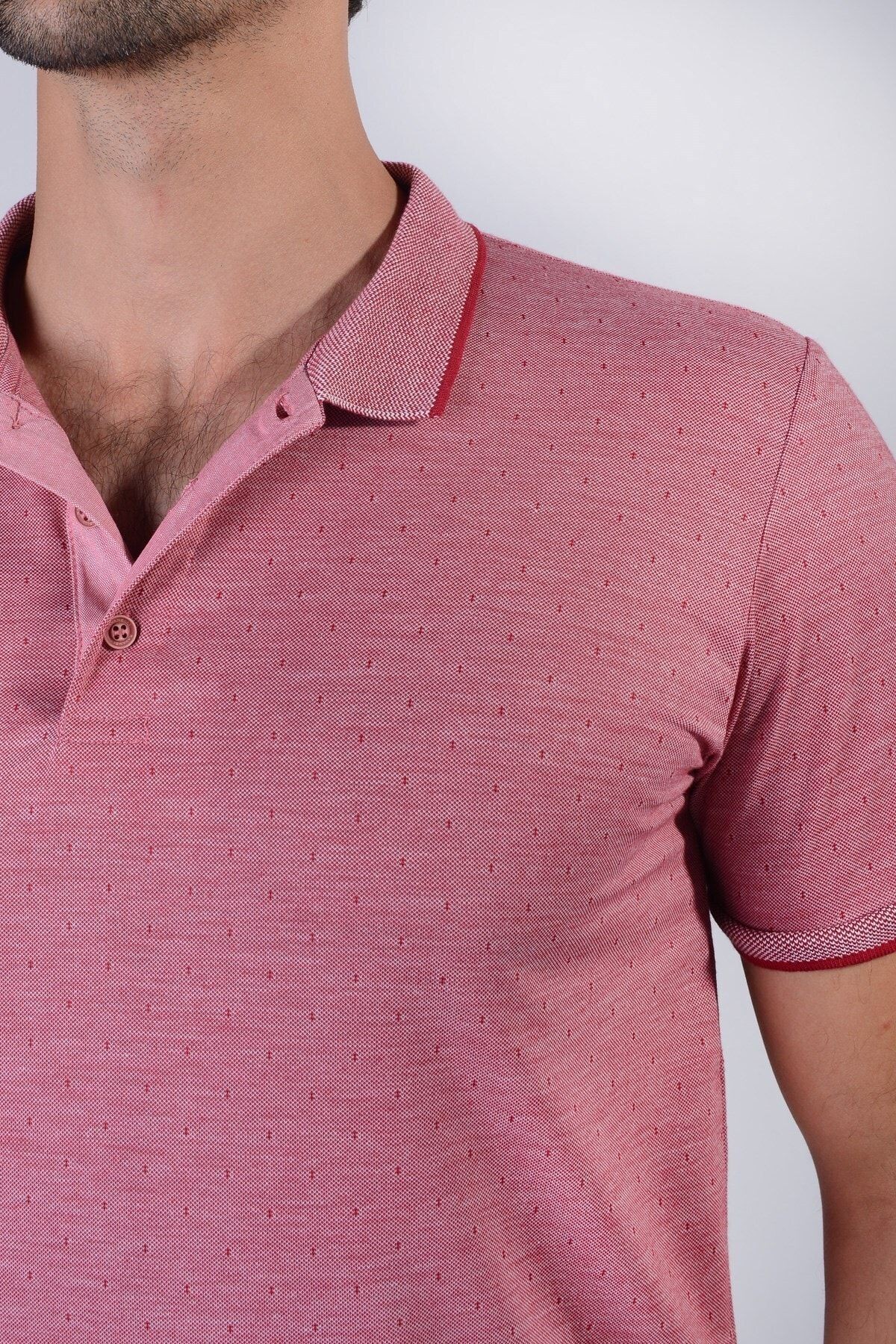 Erkek Pembe Jakarlı Viscon T-Shirt