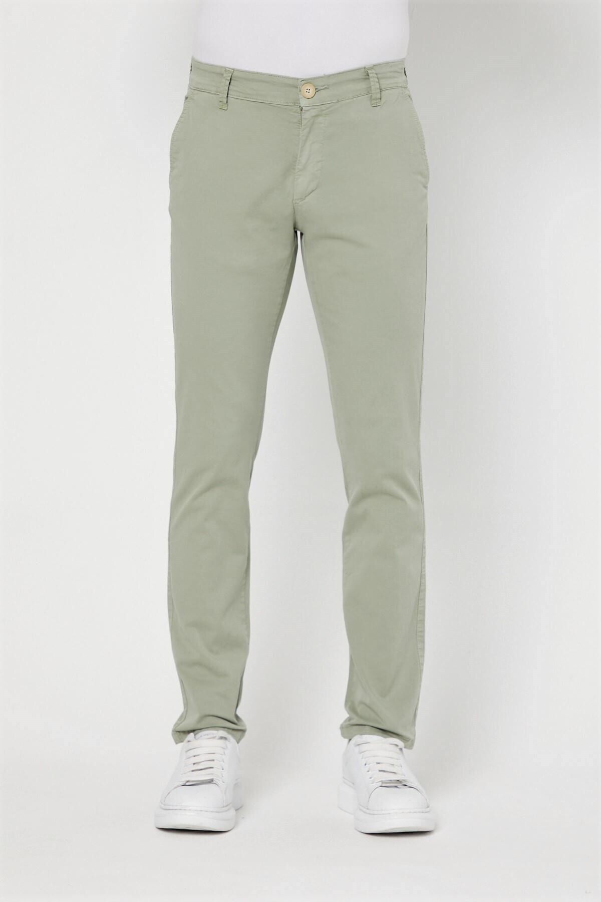 Yeşil Chıno Yan Cepli Keten Regular Fit Pantolon