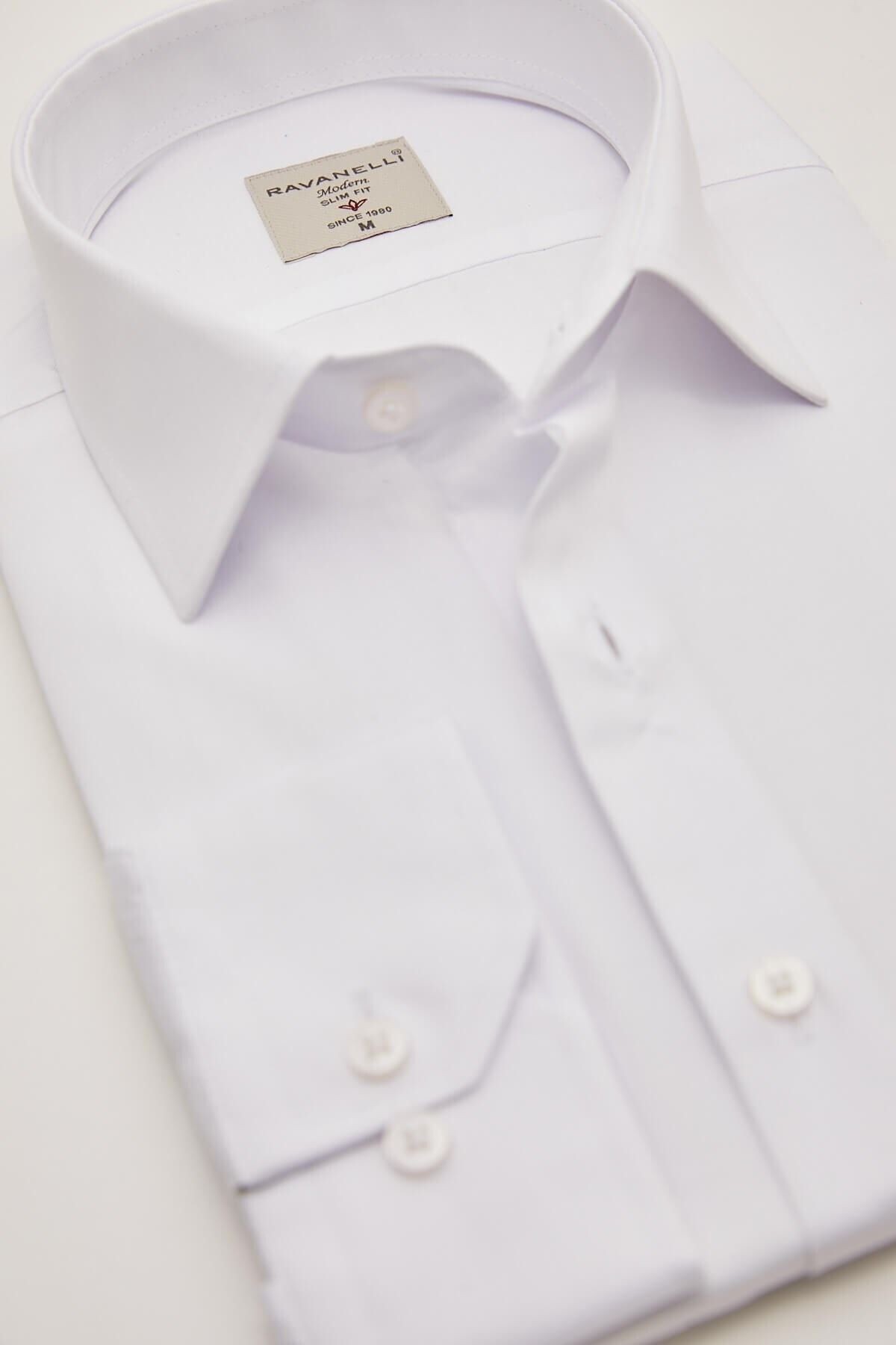 Beyaz Saten Slim Fit Uzun Kol Gömlek