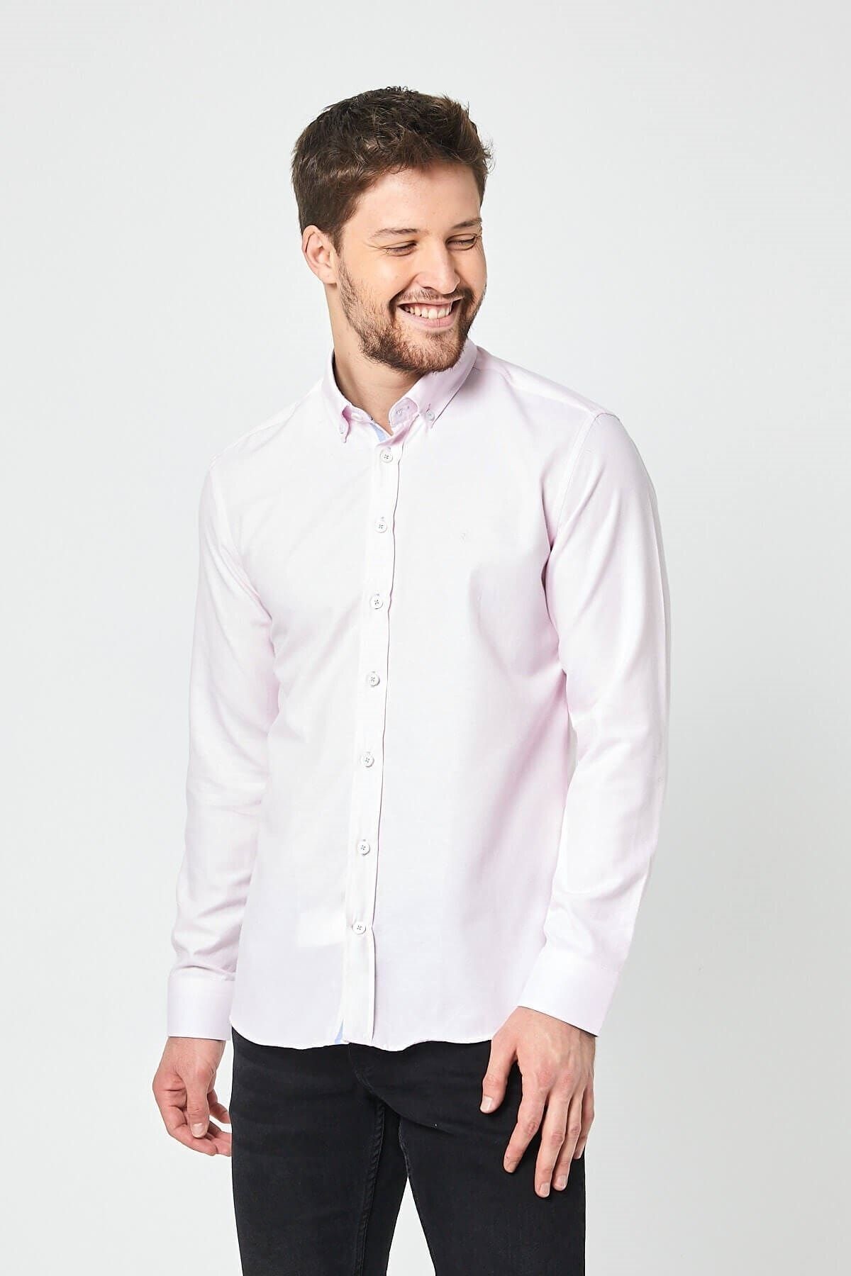 Toz Pembe Slim Fit Uzun Kol Gömlek
