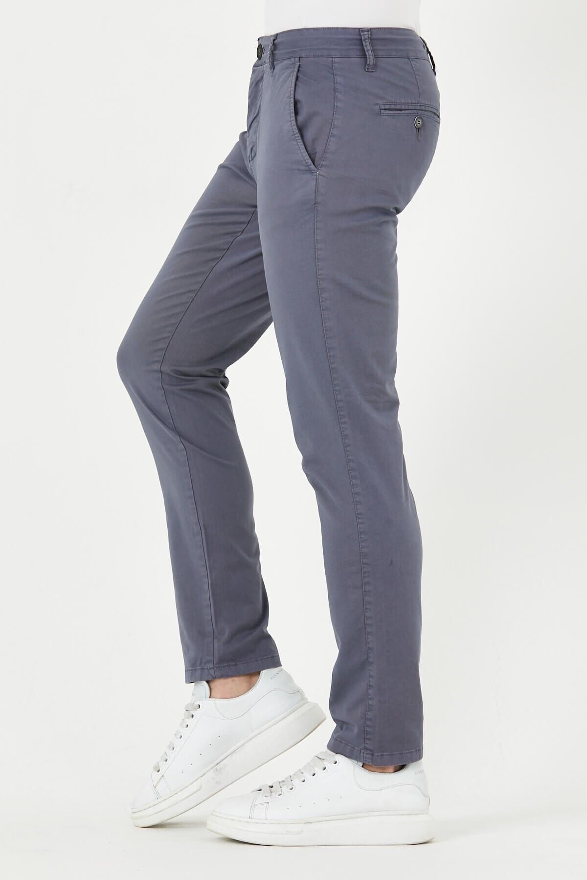 Füme Gabardin Chıno Yan Cepli Keten Regular Fit Pantolon