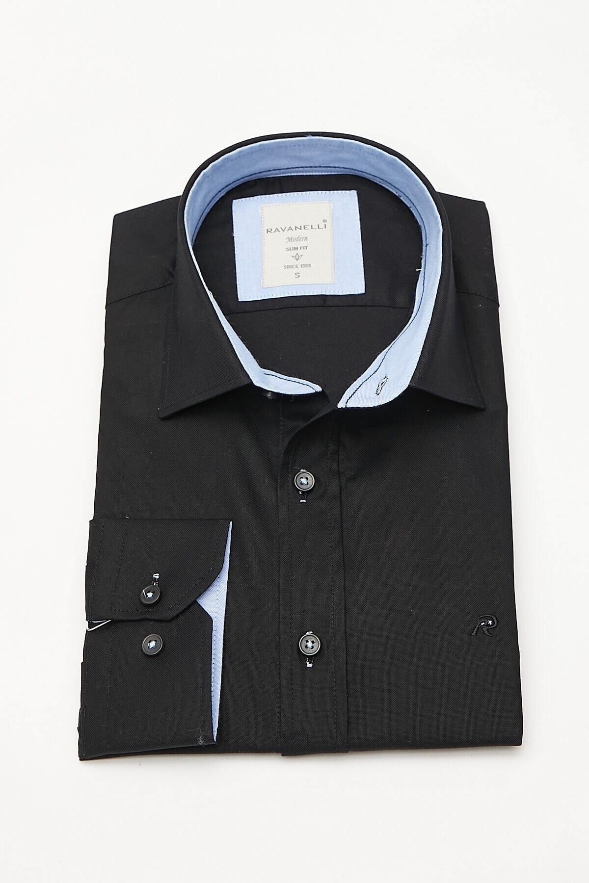 Siyah Pamuklu Slim Fit Uzun Kol Gömlek