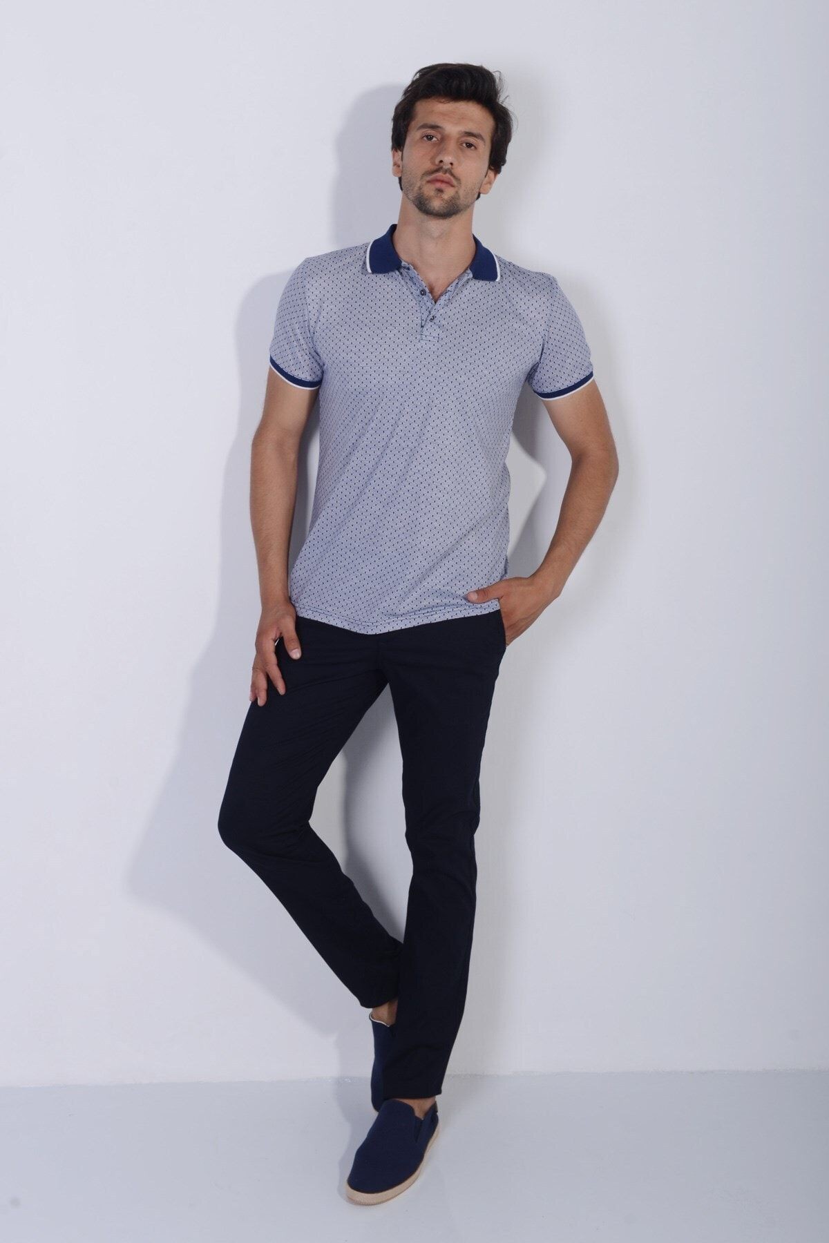 Erkek Mavi Polo Yaka Regular Fit T-Shirt