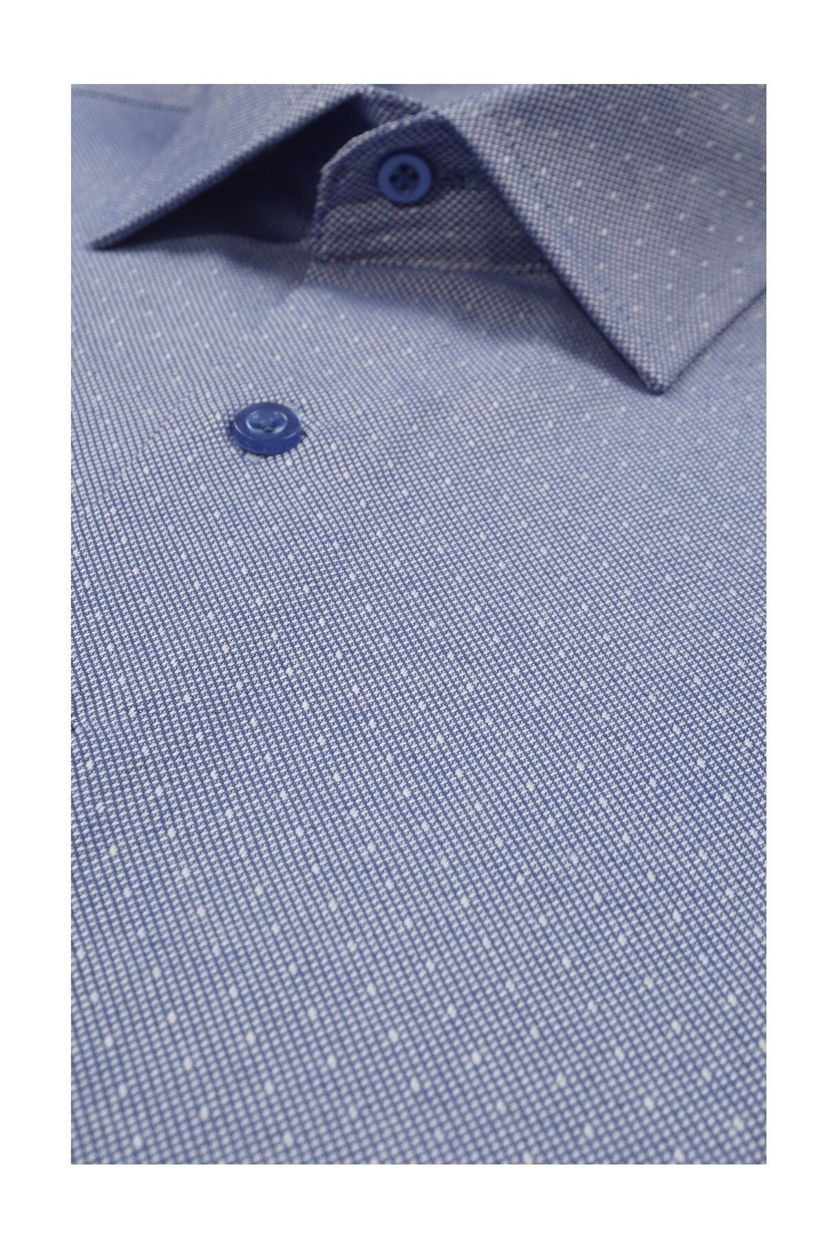 Erkek Mavi Slim Fit Armürlü Gömlek