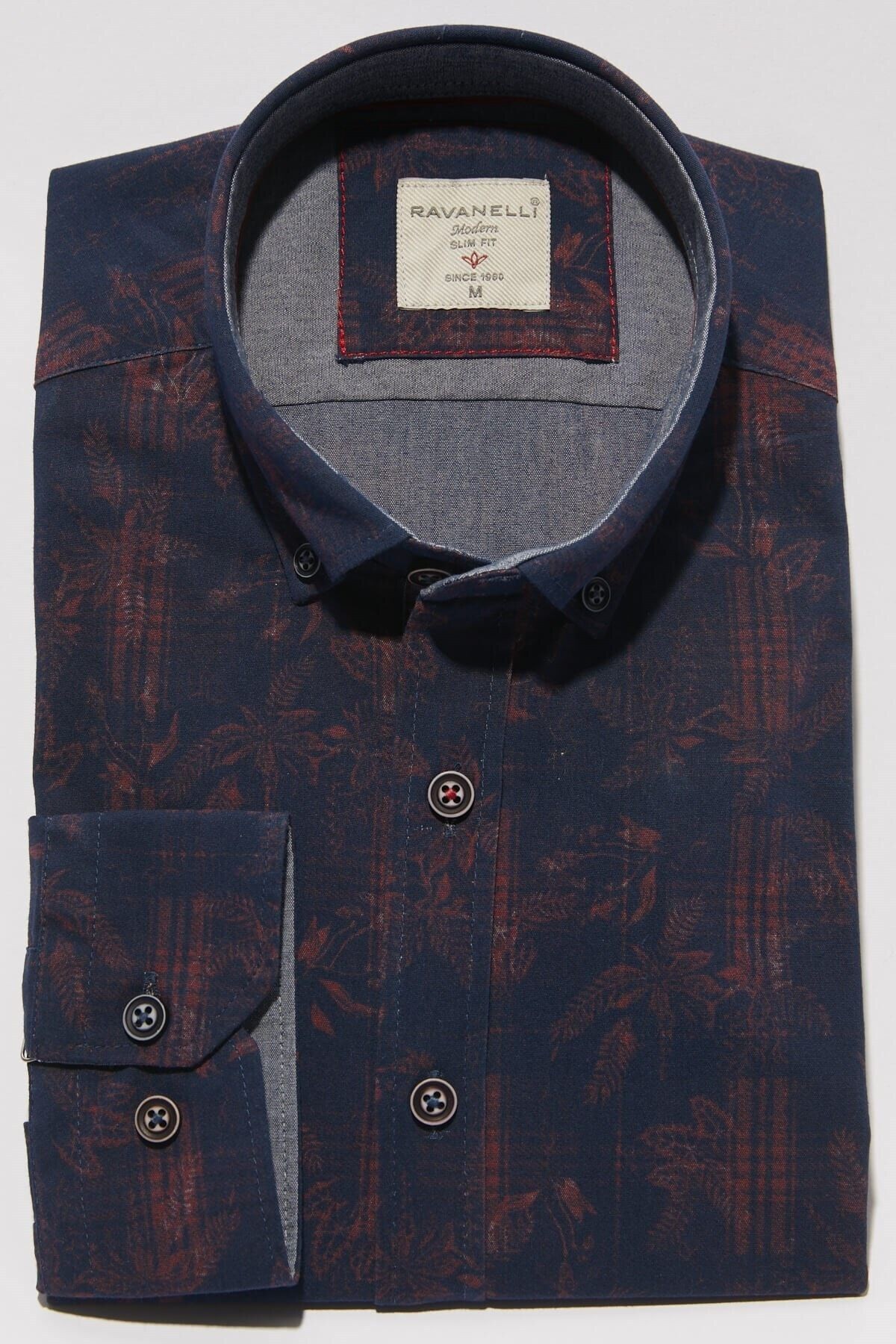 Baskılı Bordo Slim Fit Uzun Kol Gömlek