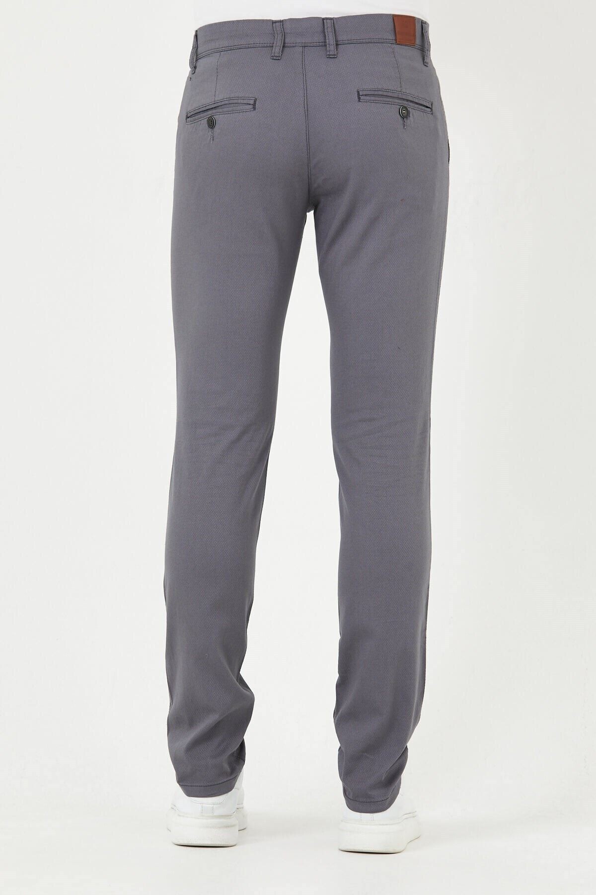 Gri Chıno Yan Cepli Mikro Desen Keten Regular Fit Pantolon