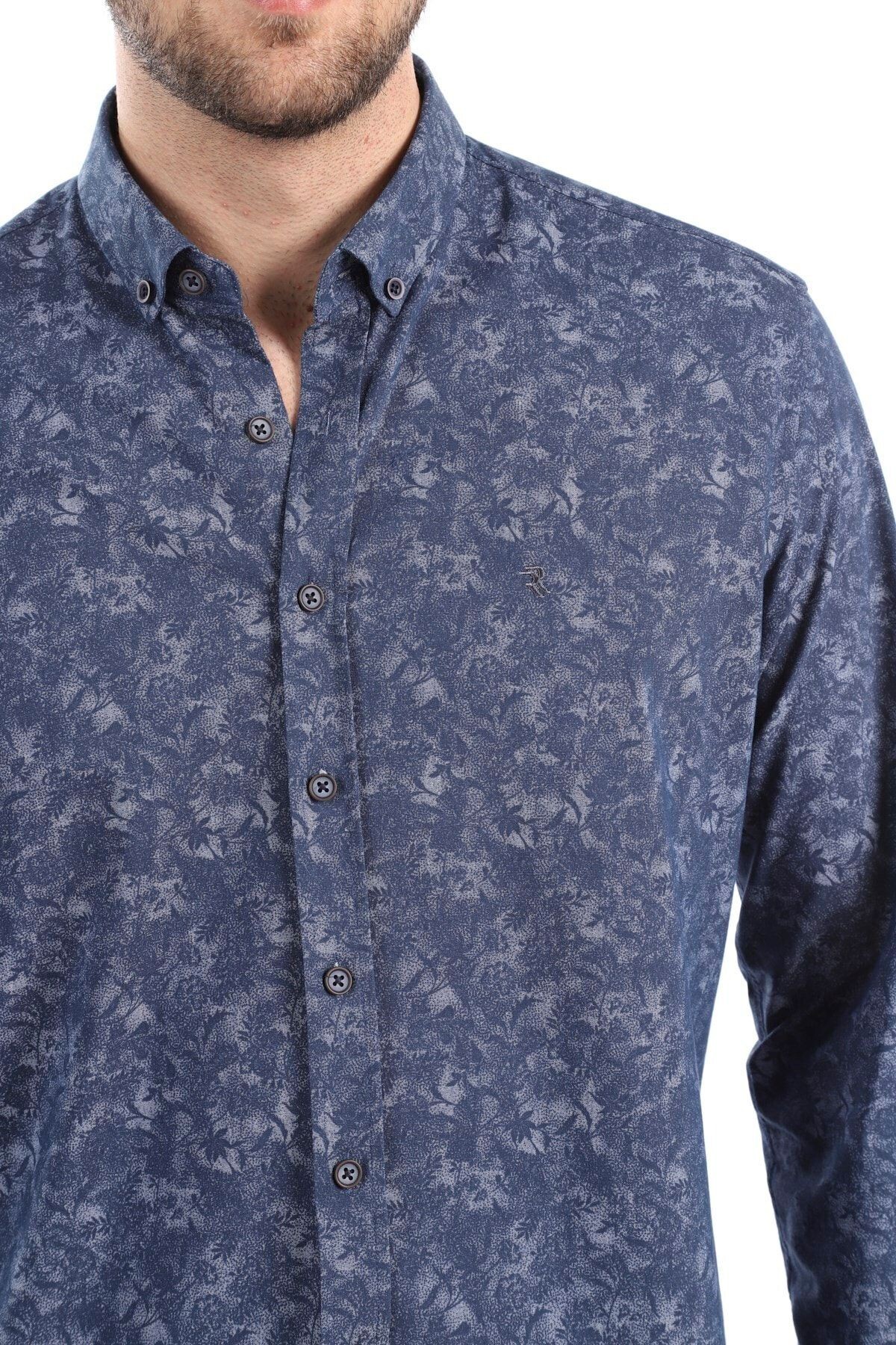 Baskılı Gri Slim Fit Gömlek