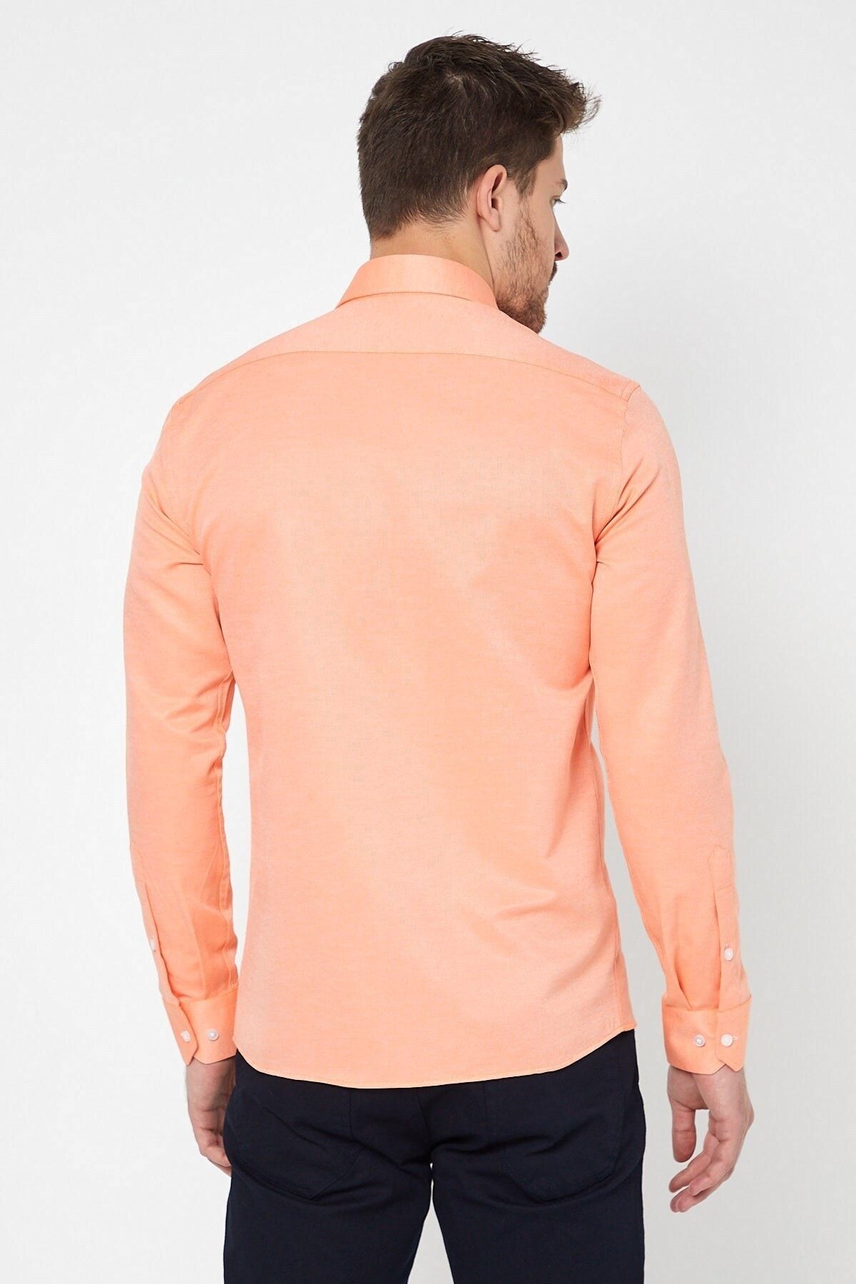 Turuncu Slim Fit Uzun Kol Gömlek