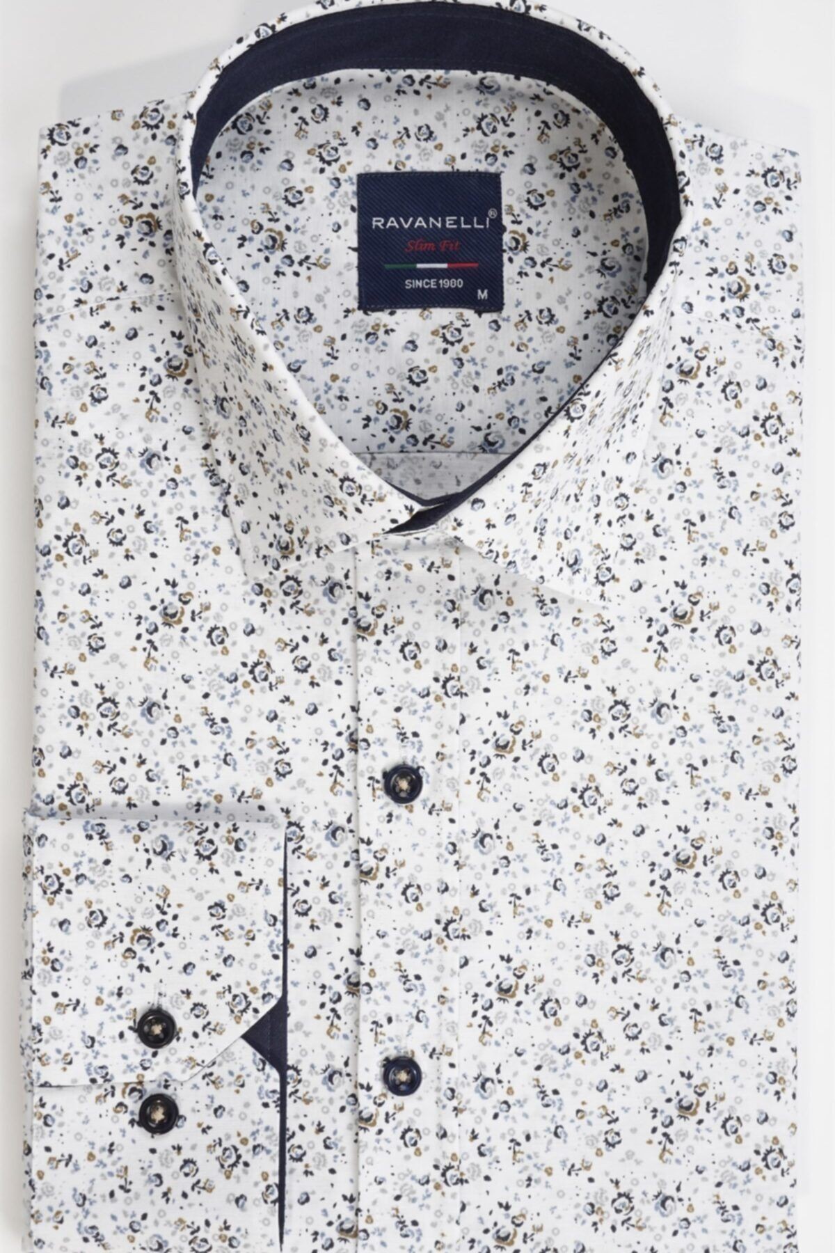 Erkek  Beyaz Slim Fit Baskılı Erkek Gömlek