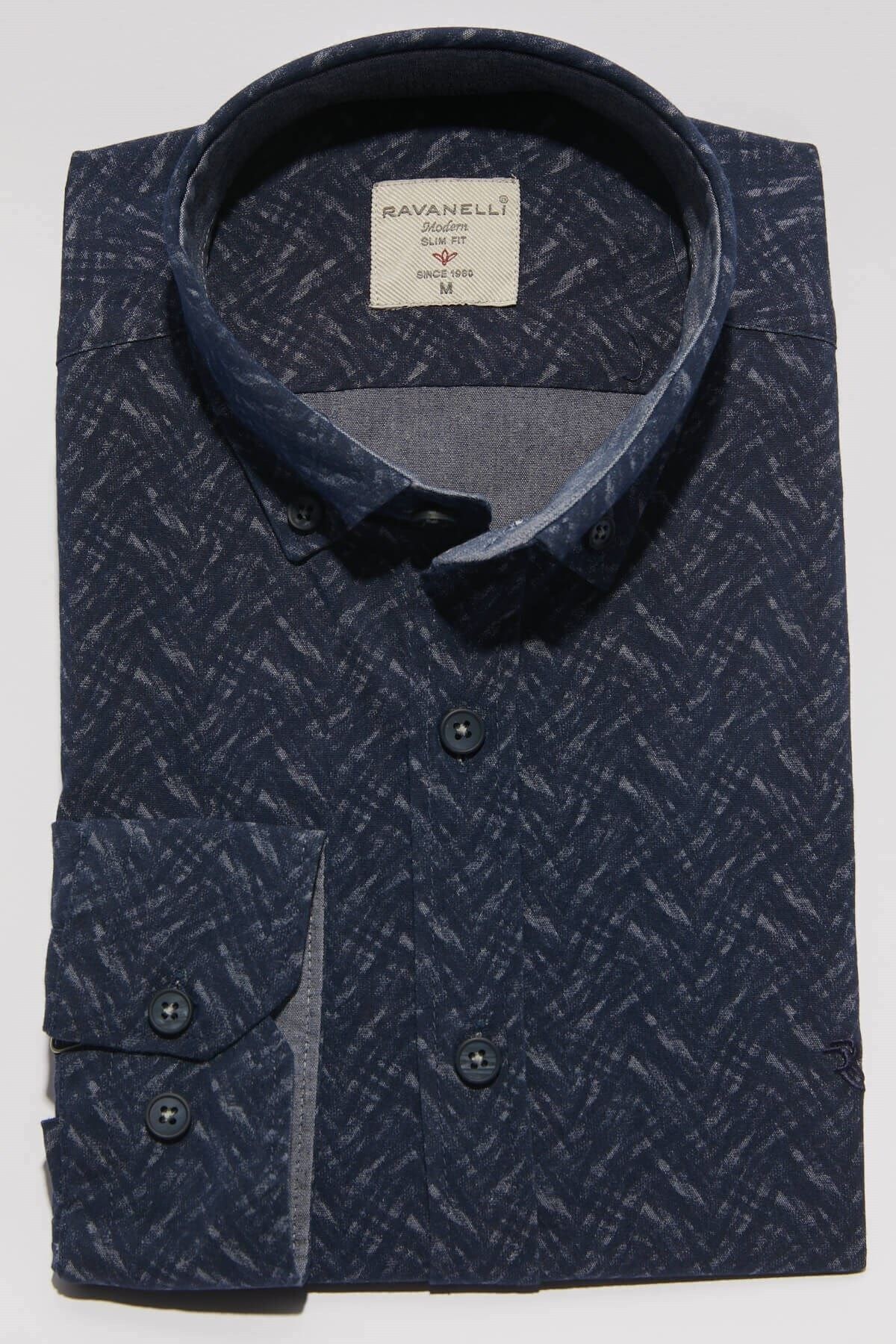 Baskılı Bordo Slim Fit Uzun Kol Gömlek