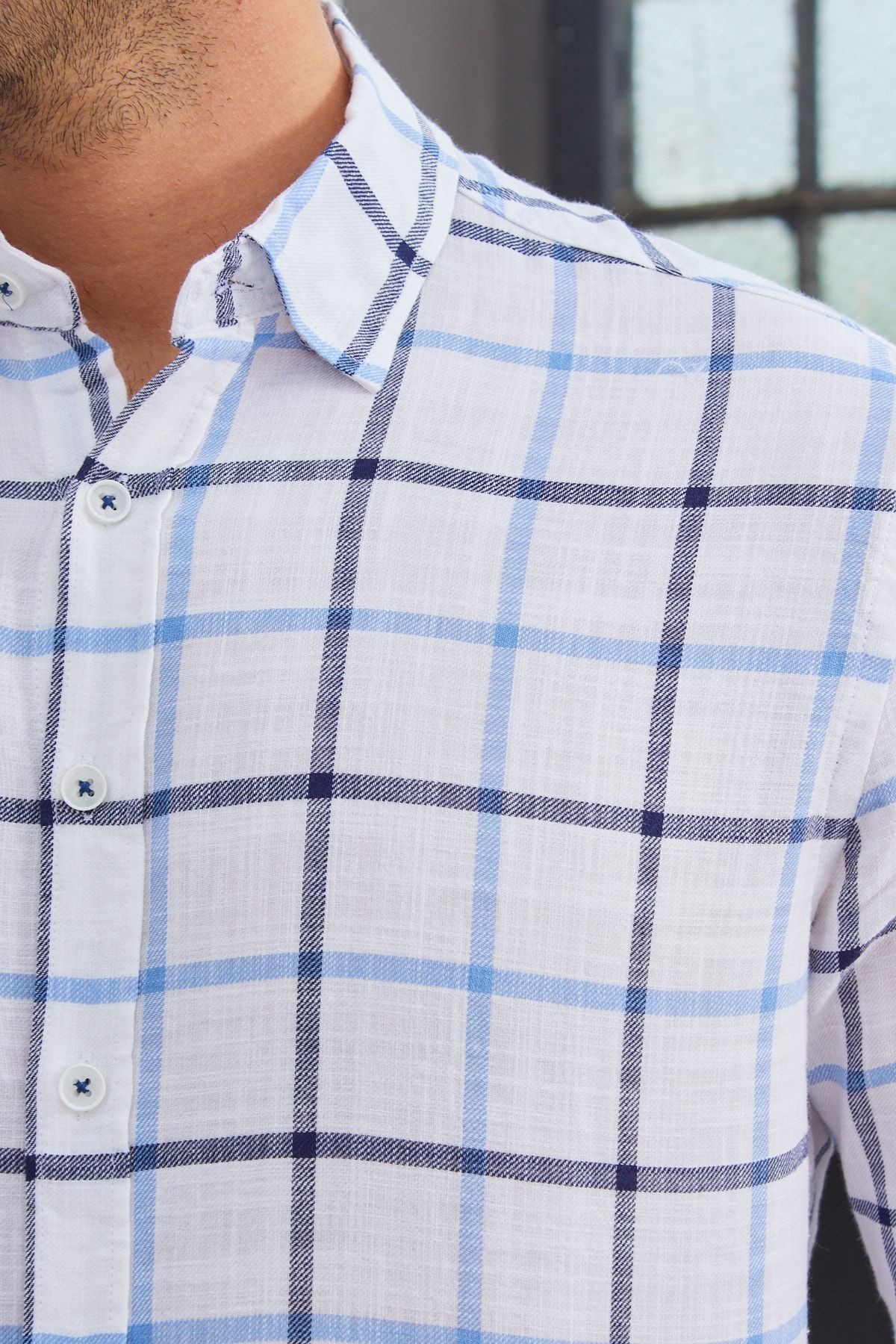 Ekose Desen Modern Slim Fit Pamuk Gömlek