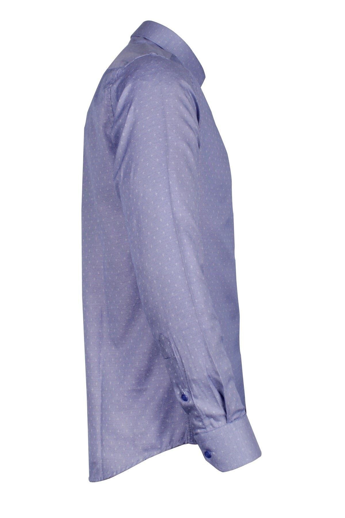 Erkek Mavi Slim Fit Armürlü Gömlek