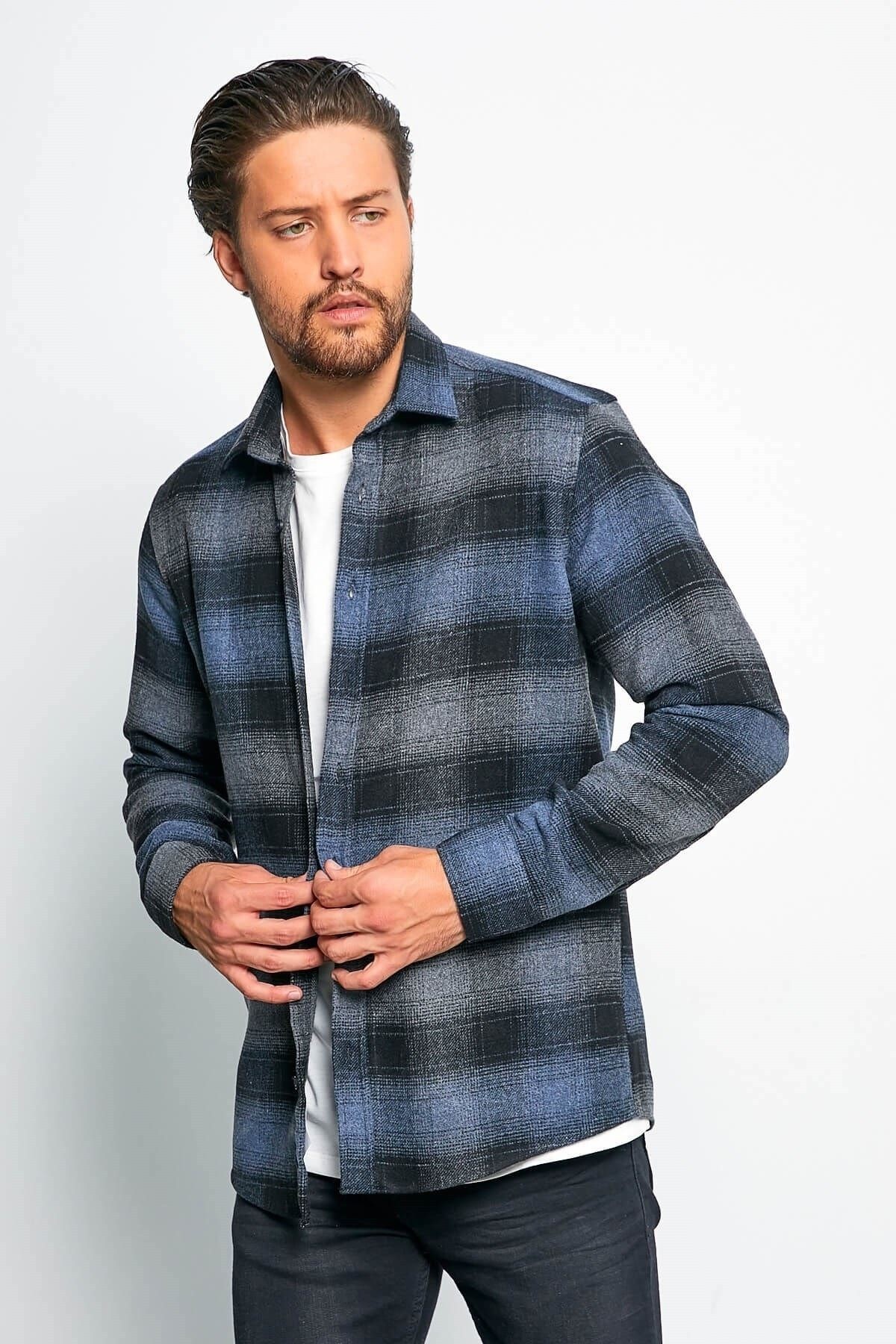 Mavi Slim Fit Oduncu Gömlek