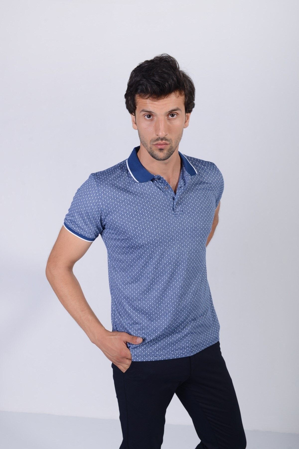 Erkek Mavi Polo Yaka T-shirt