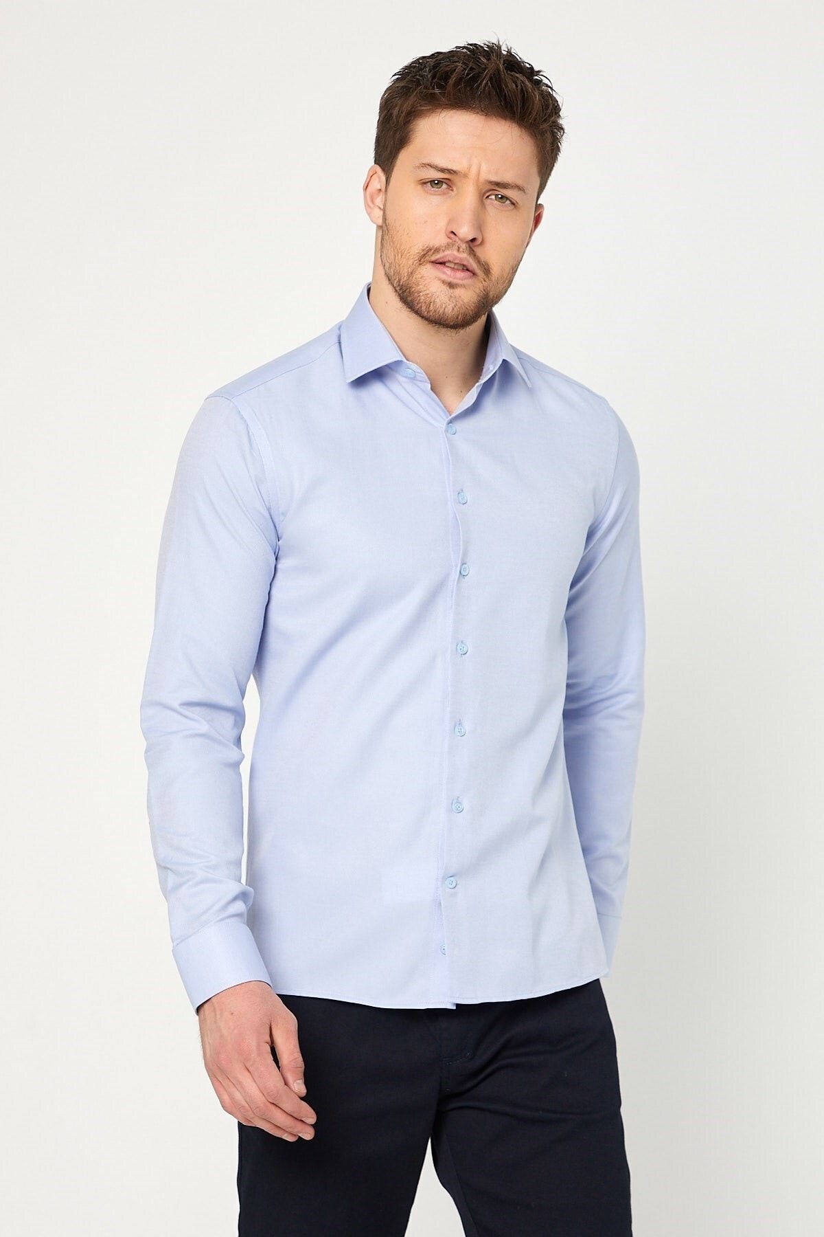 Mavi Slim Fit Uzun Kol Gömlek