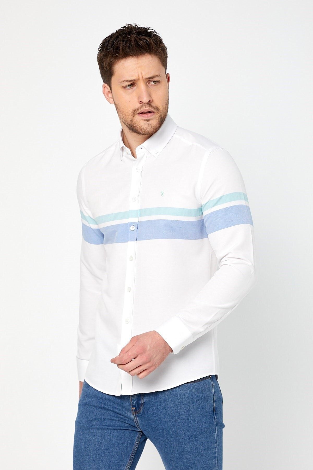 Mavi Panolo Beyaz Slim Fit Uzun Kol Gömlek