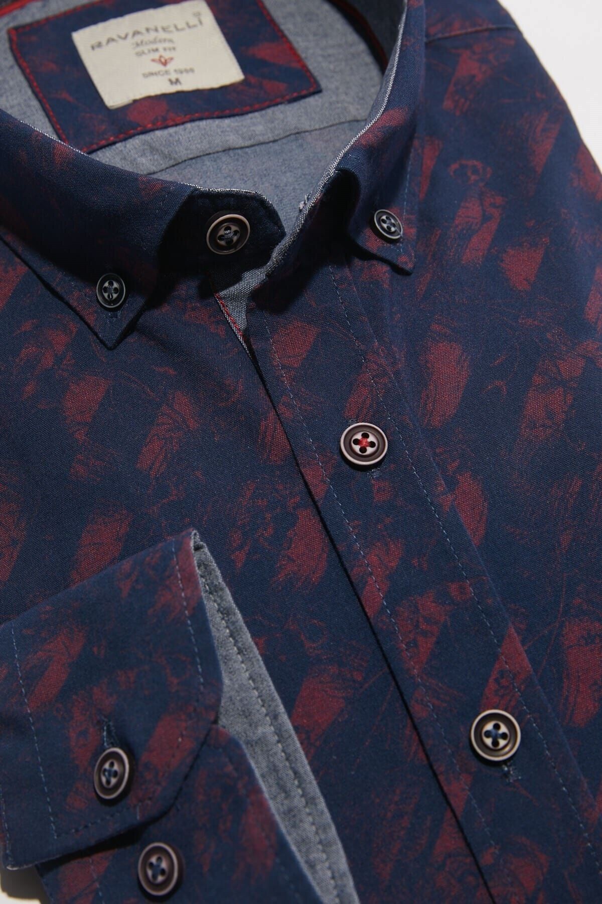 Baskılı Bej Slim Fit Uzun Kol Gömlek