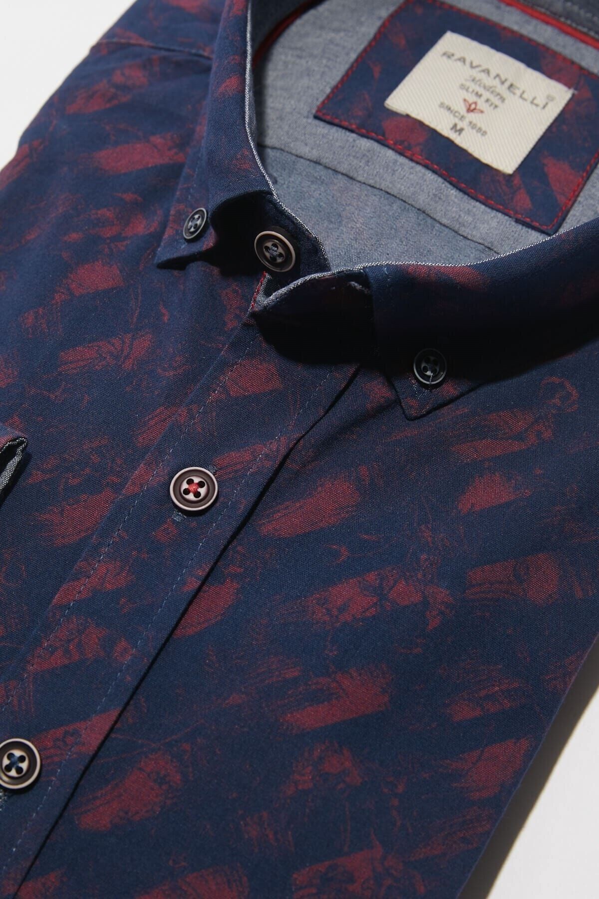 Baskılı Bej Slim Fit Uzun Kol Gömlek