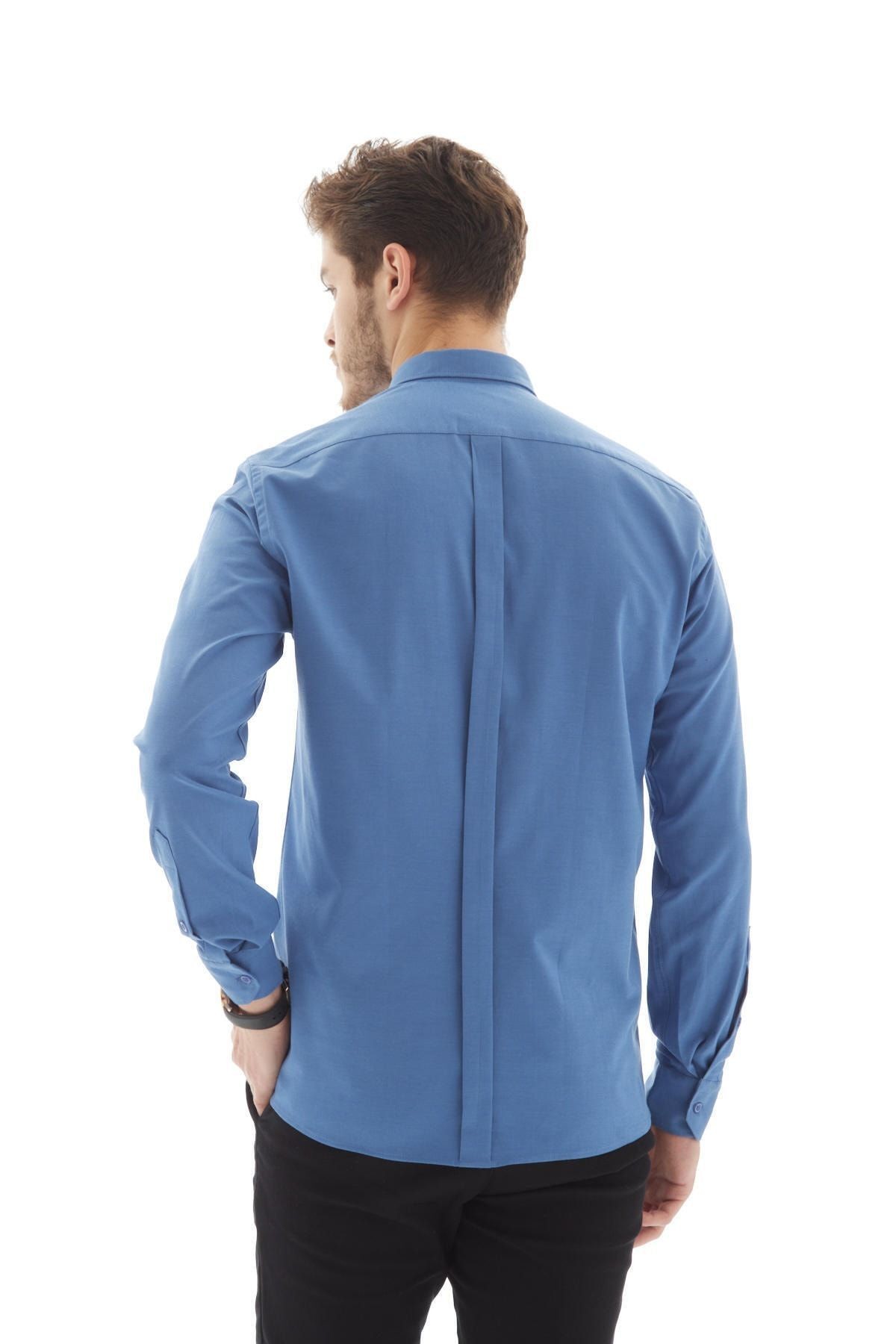Vessmen Bordo Dar Kesim Slim Fit Yaka Düğmeli Uzun Kol Erkek Gömlek