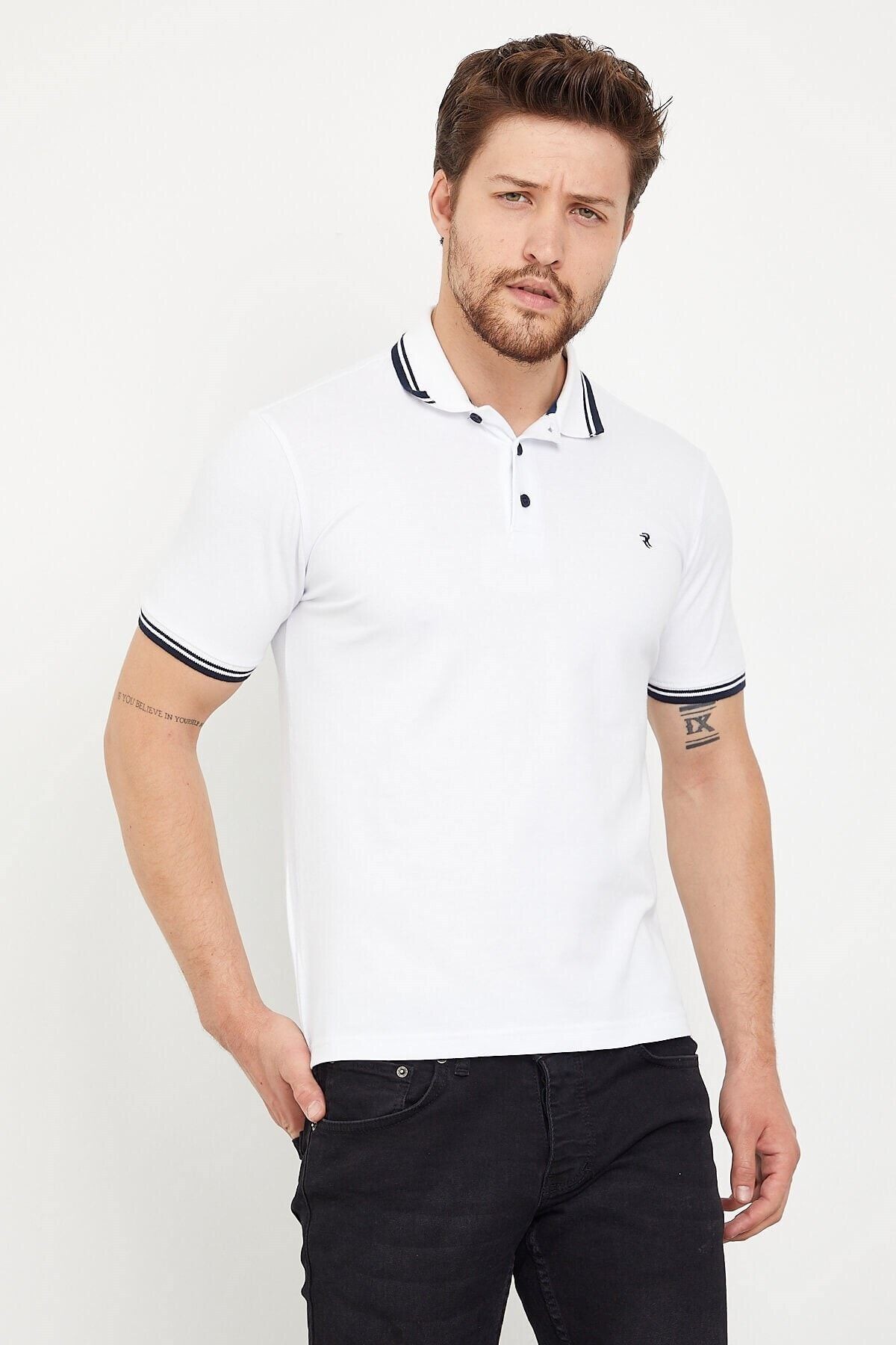 Polo Yaka Beyaz Slim Fit Tişört